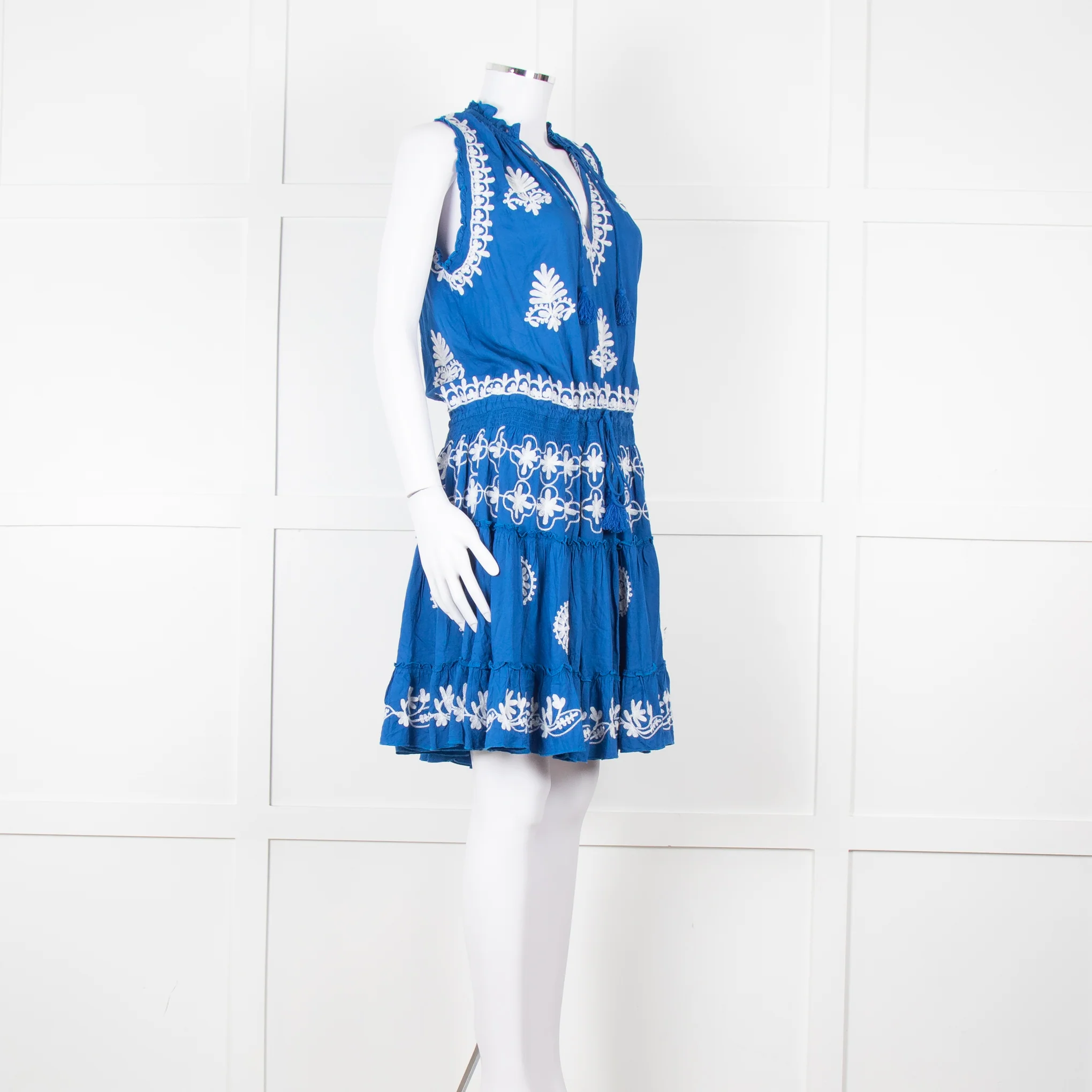 Pranella Blue White Embroidered Sleeveless Sun Dress - Image 2