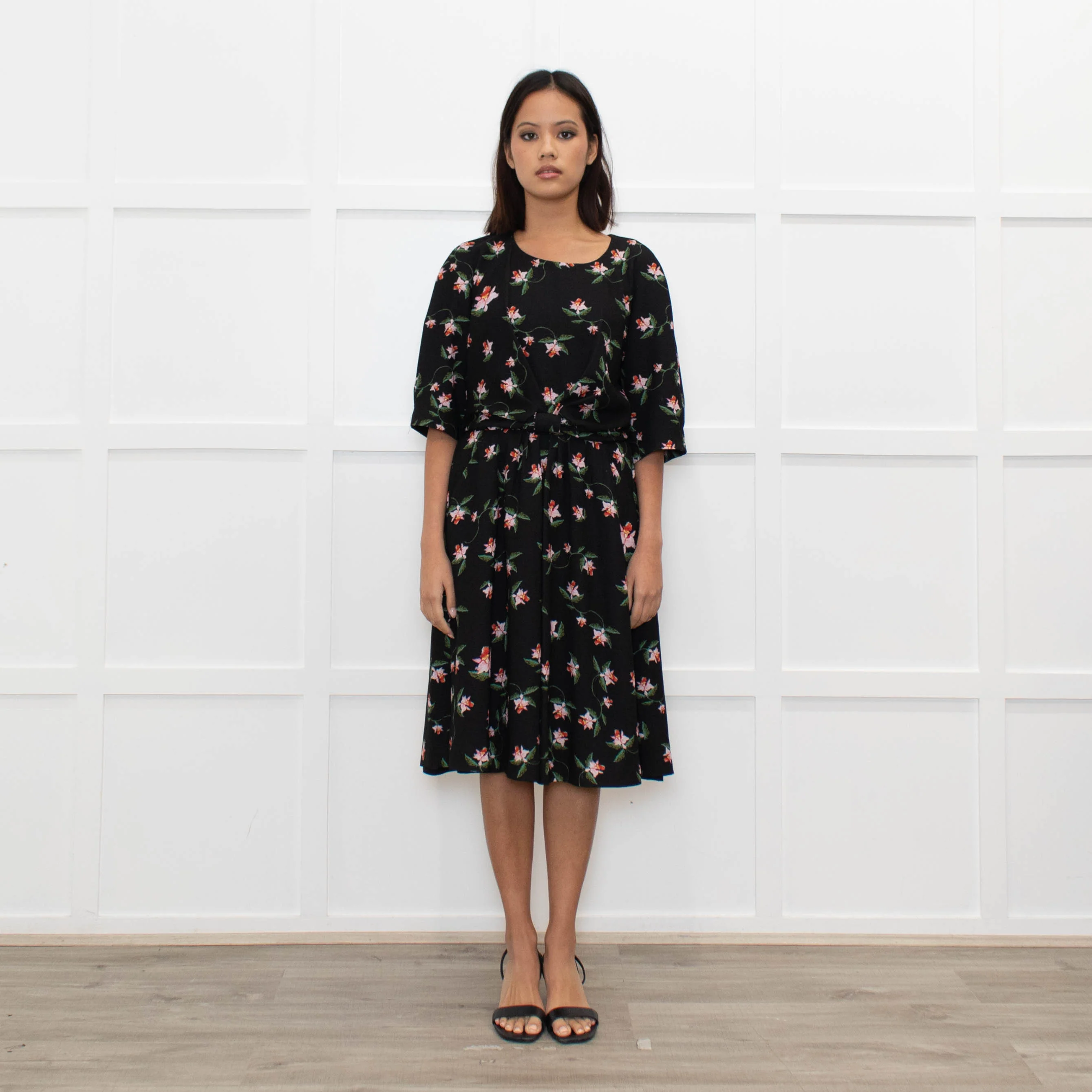 Preen By Thornton Bregazzi Black Pink Floral Midi Dress