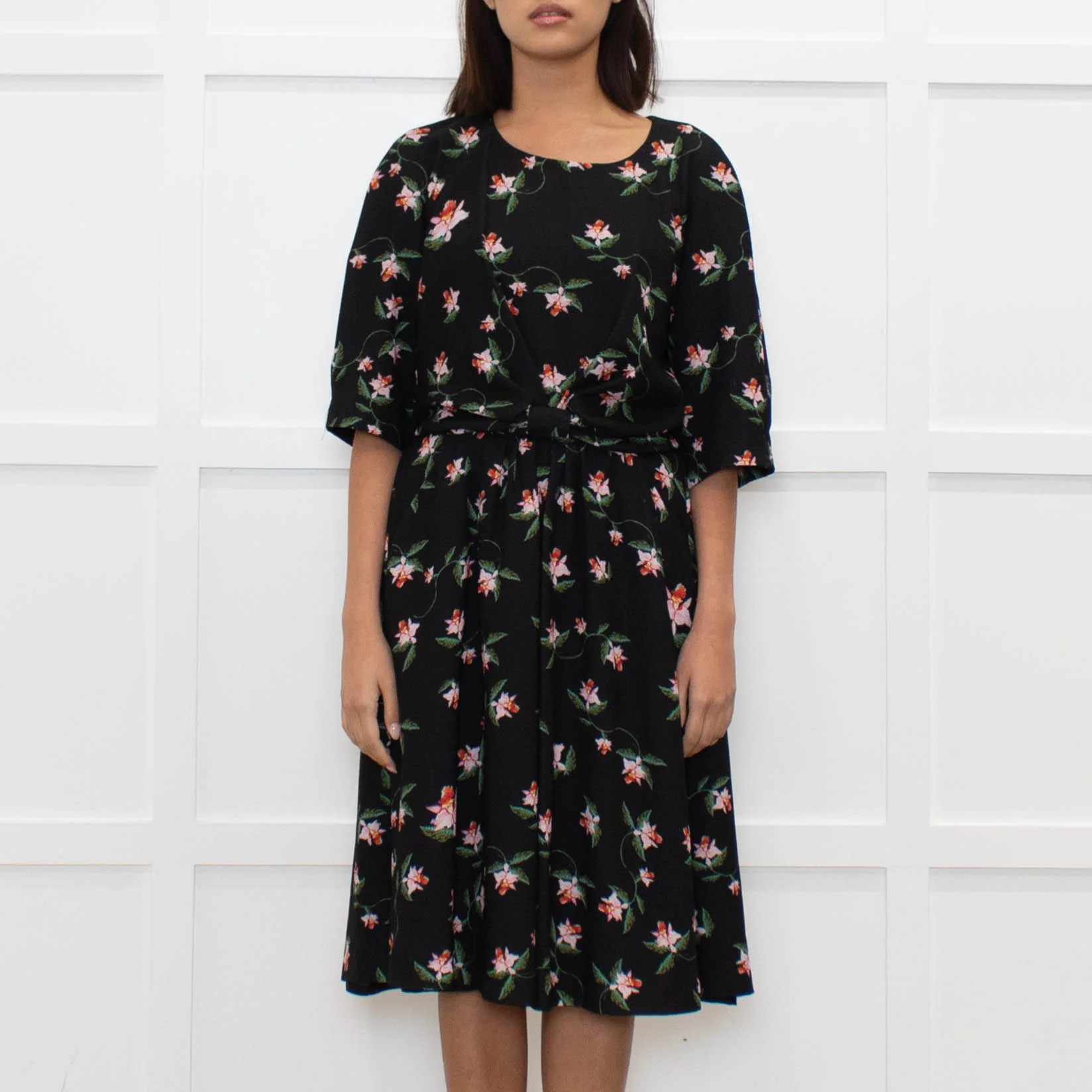 Preen By Thornton Bregazzi Black Pink Floral Midi Dress - Image 2