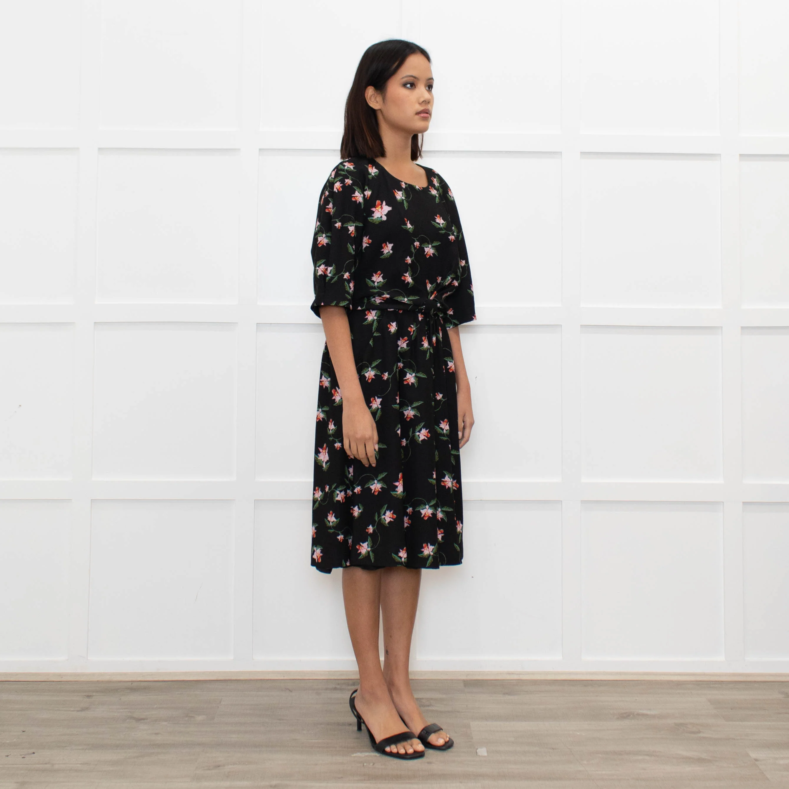Preen By Thornton Bregazzi Black Pink Floral Midi Dress - Image 3