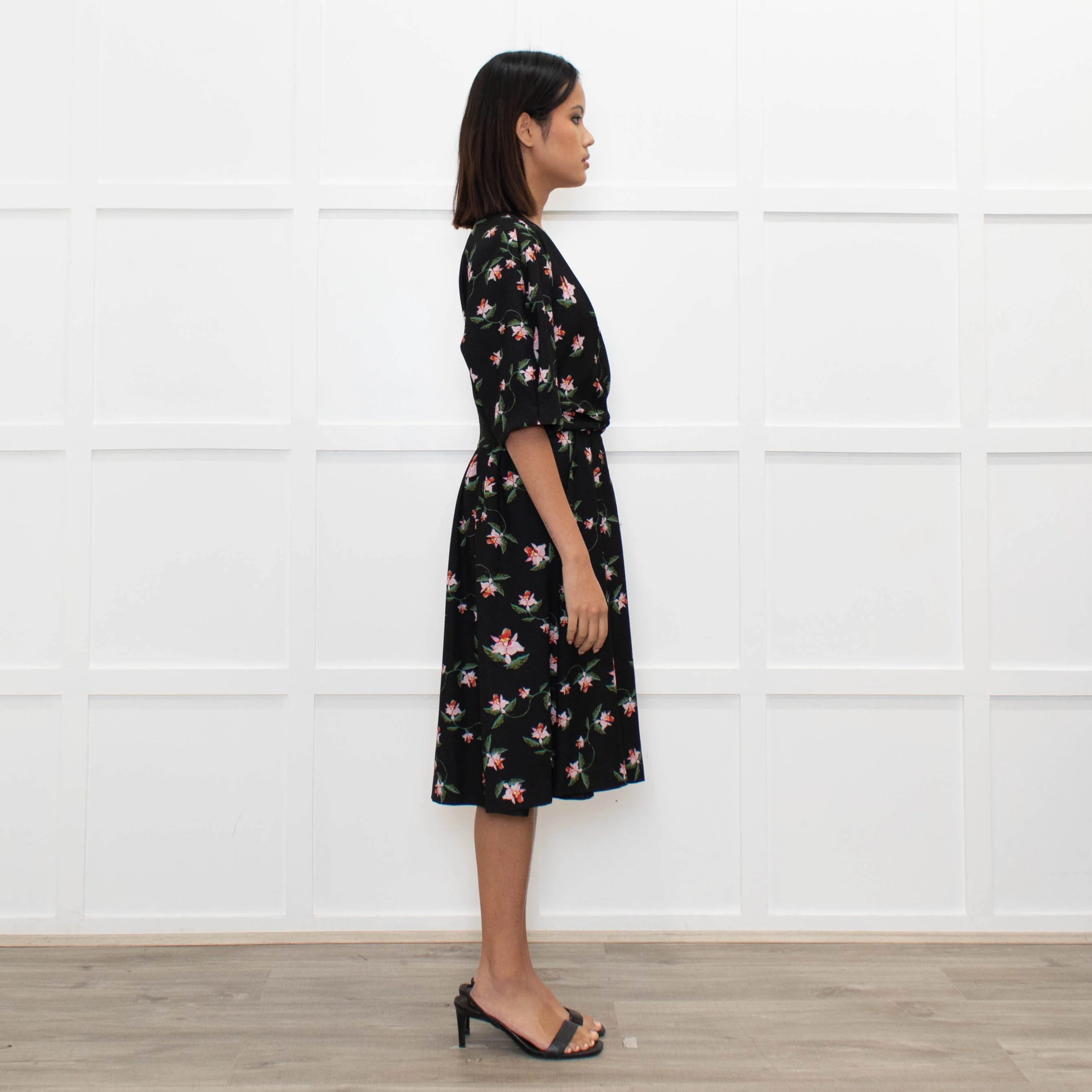 Preen By Thornton Bregazzi Black Pink Floral Midi Dress - Image 4