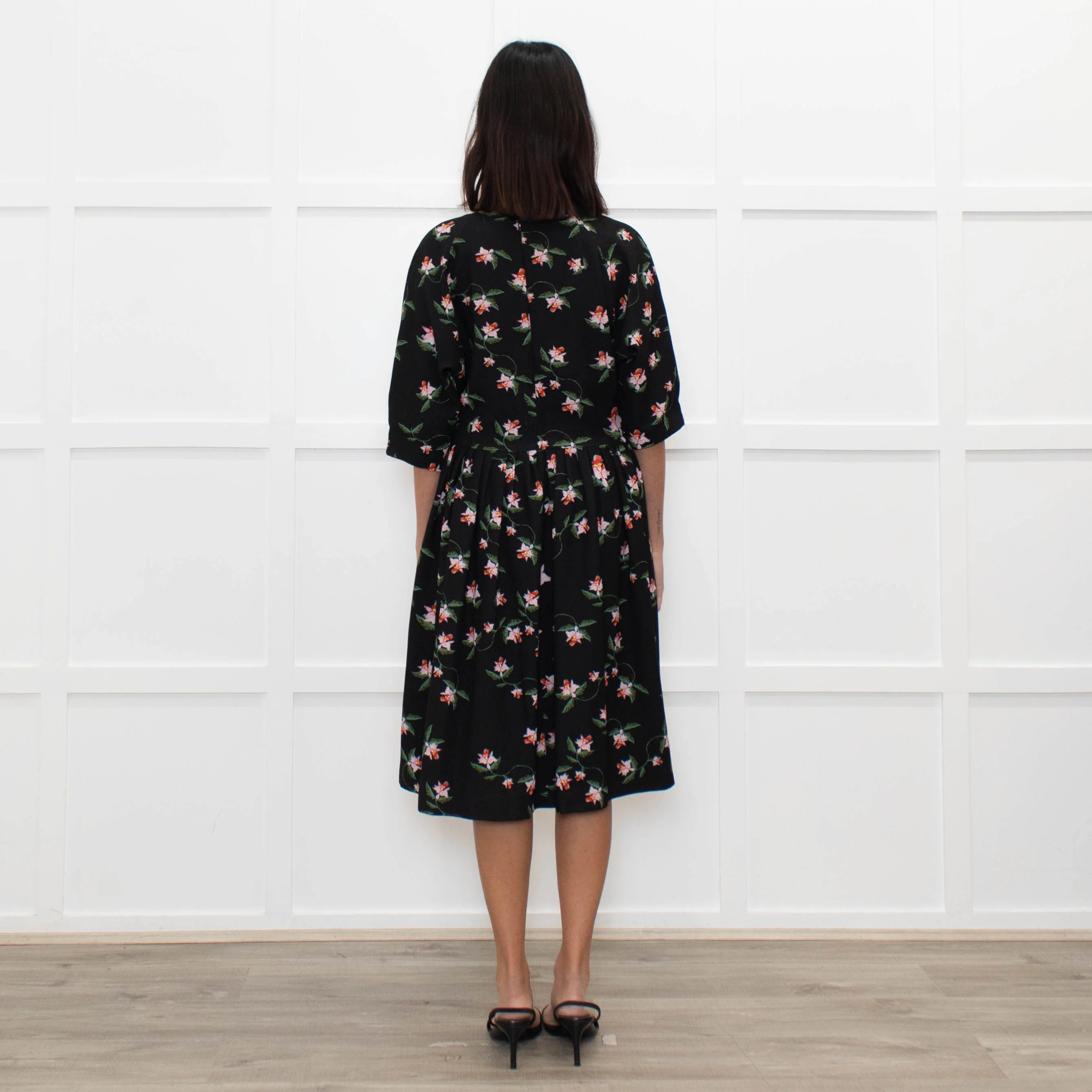 Preen By Thornton Bregazzi Black Pink Floral Midi Dress - Image 5