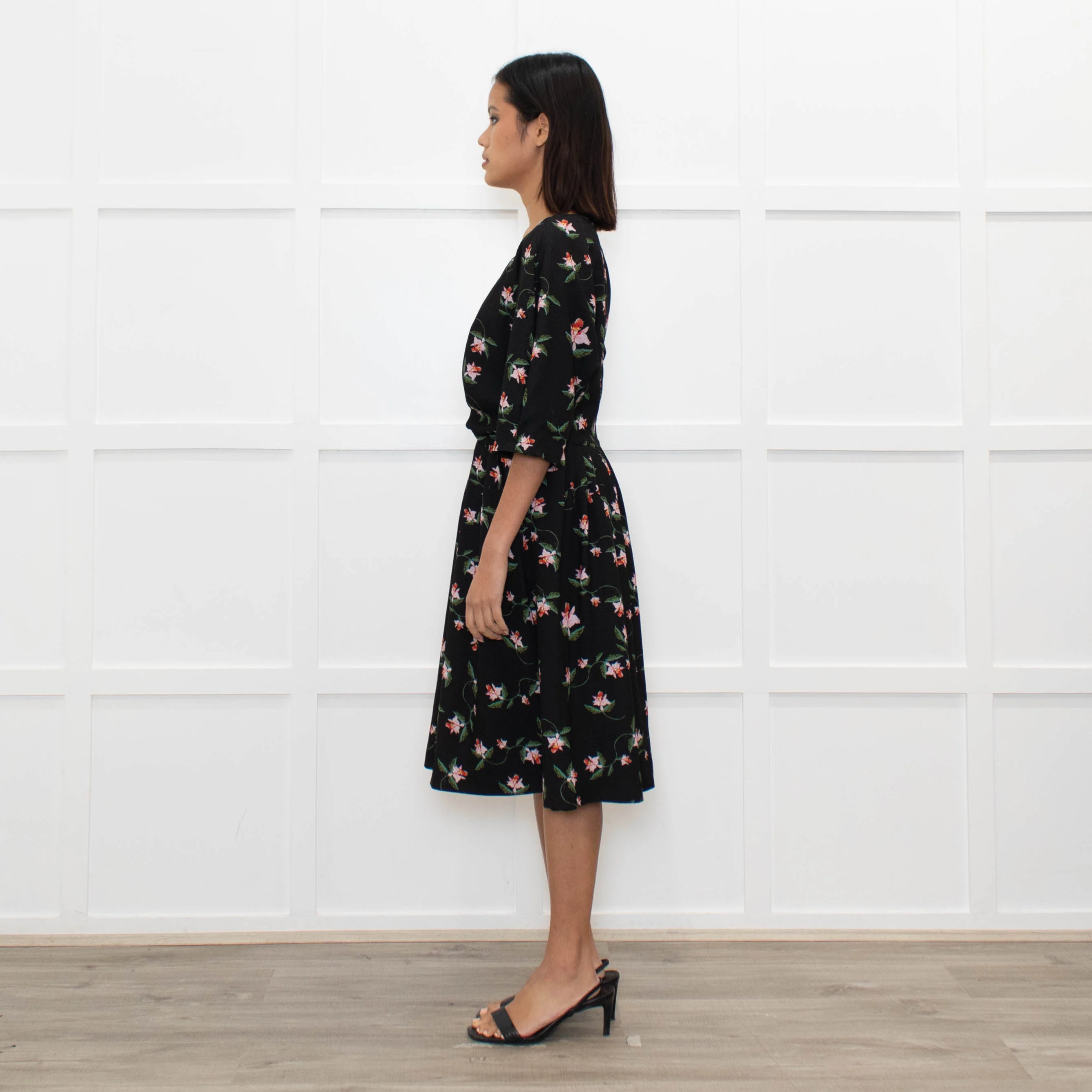 Preen By Thornton Bregazzi Black Pink Floral Midi Dress - Image 6