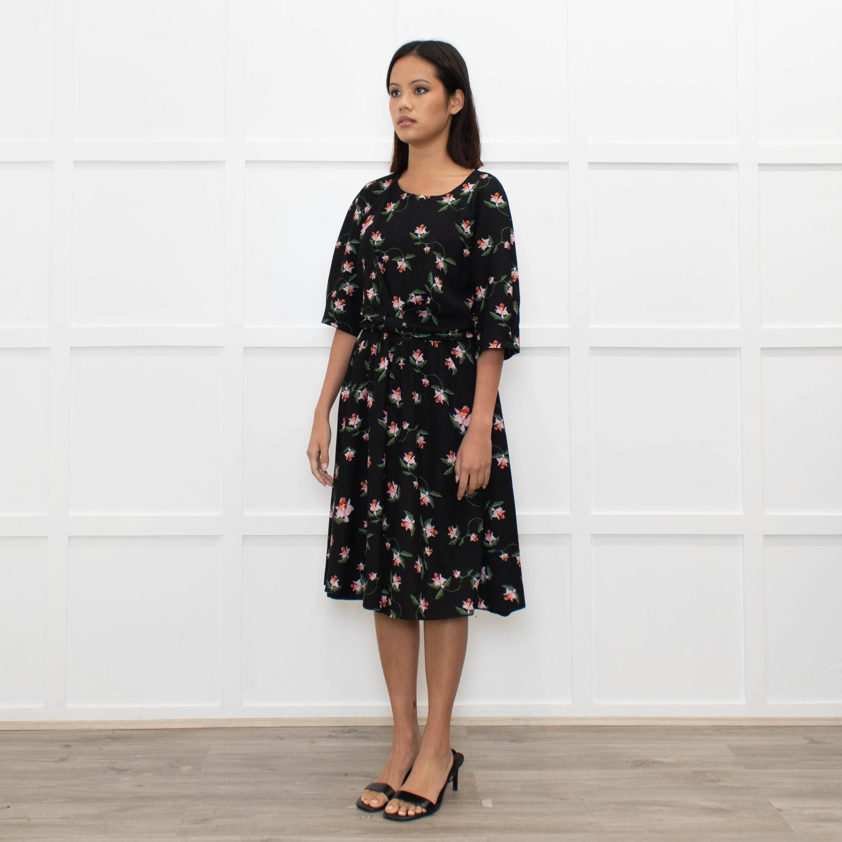 Preen By Thornton Bregazzi Black Pink Floral Midi Dress - Image 7