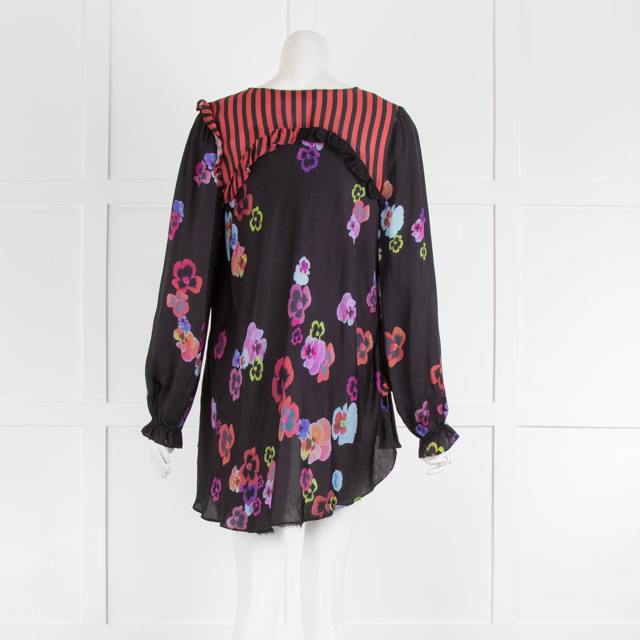 Preen Line Black Purple Floral Frill Trim Long Sleeve Top - Image 3