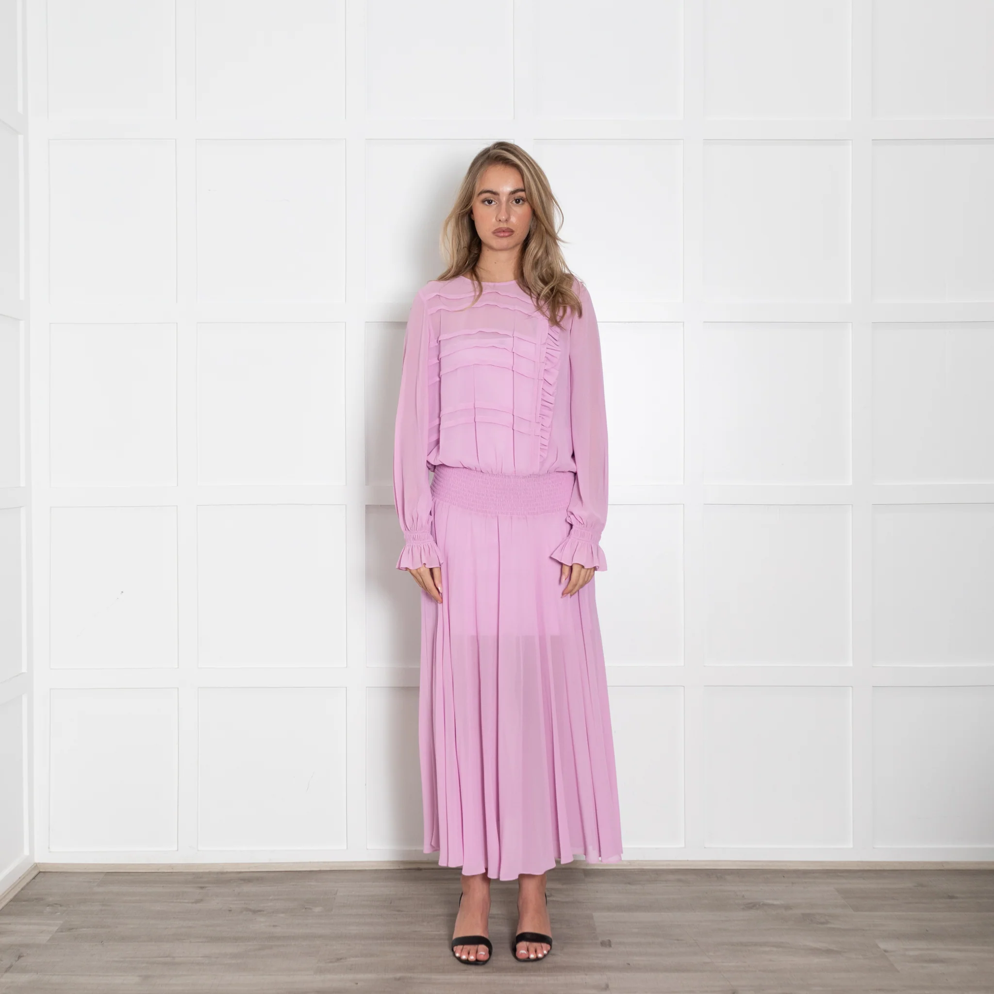 Preen Line Purple Sheer Ruffle Detail Maxi Dress