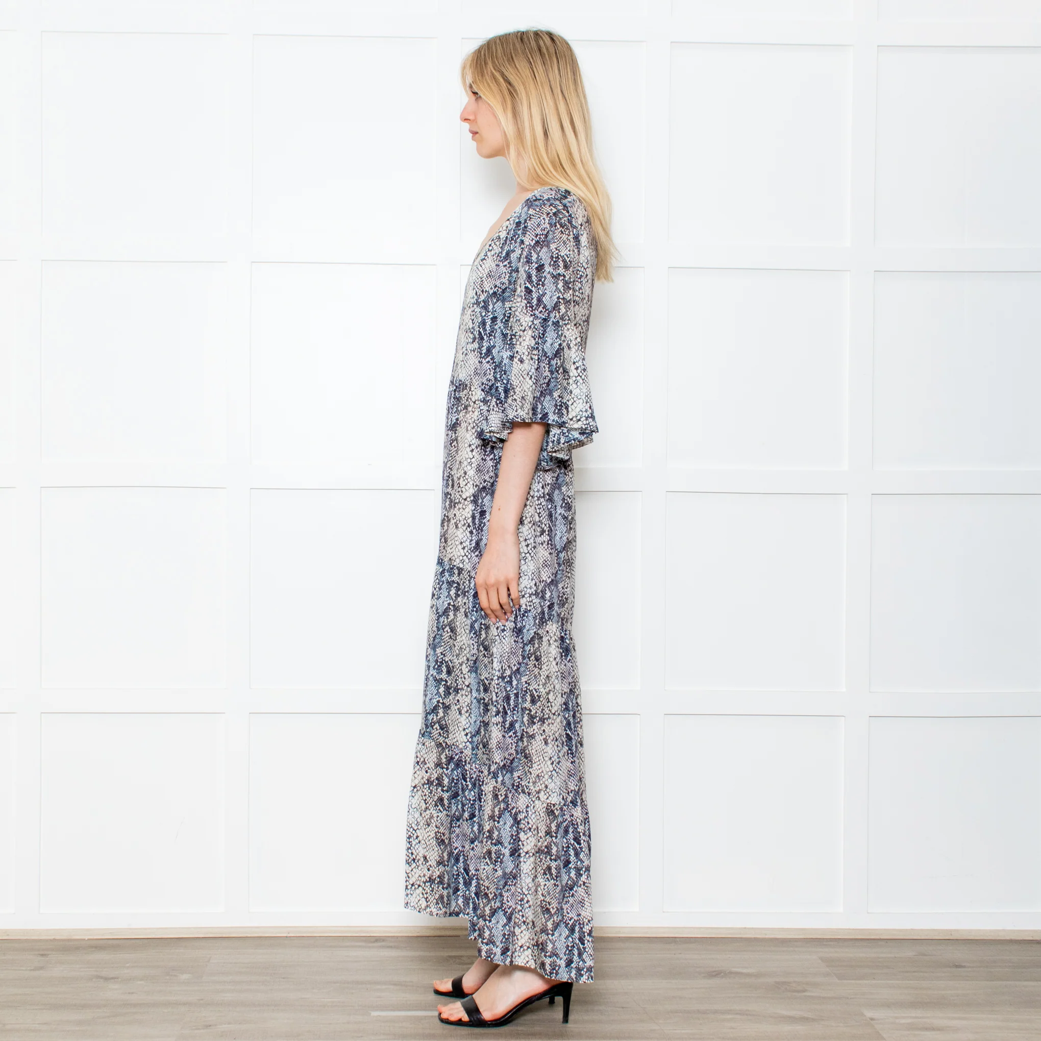 Primrose Park Grey Snakeprint Ruffle Sleeve Maxi Alice Dress - Image 4