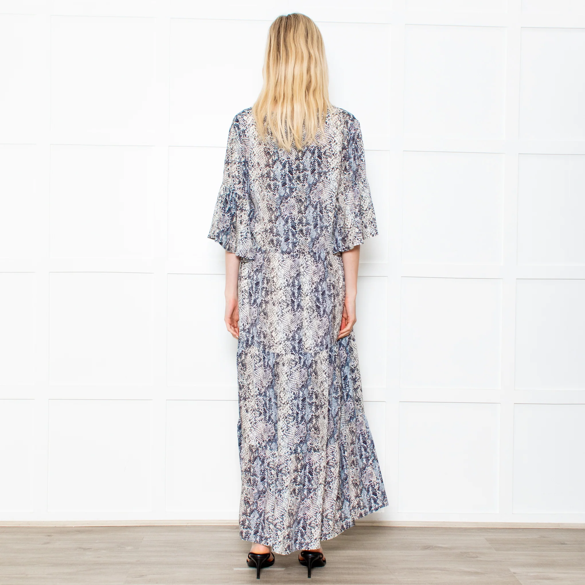 Primrose Park Grey Snakeprint Ruffle Sleeve Maxi Alice Dress - Image 5