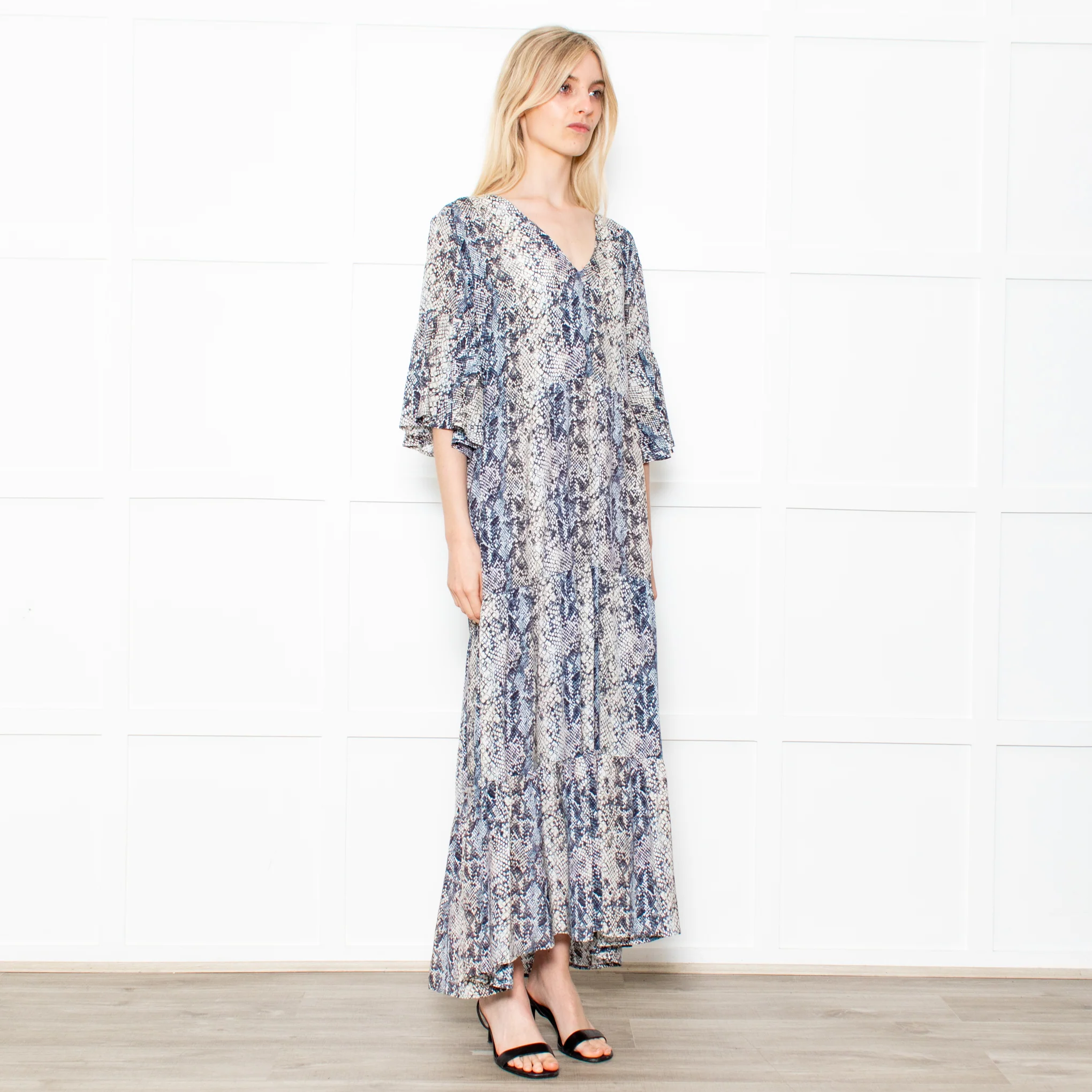 Primrose Park Grey Snakeprint Ruffle Sleeve Maxi Alice Dress - Image 7