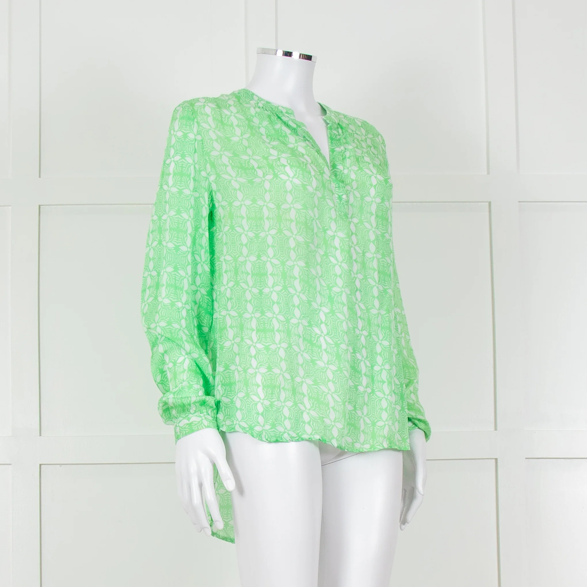 Primrose Park Green And White Floral Print Long Sleeve Top - Image 2