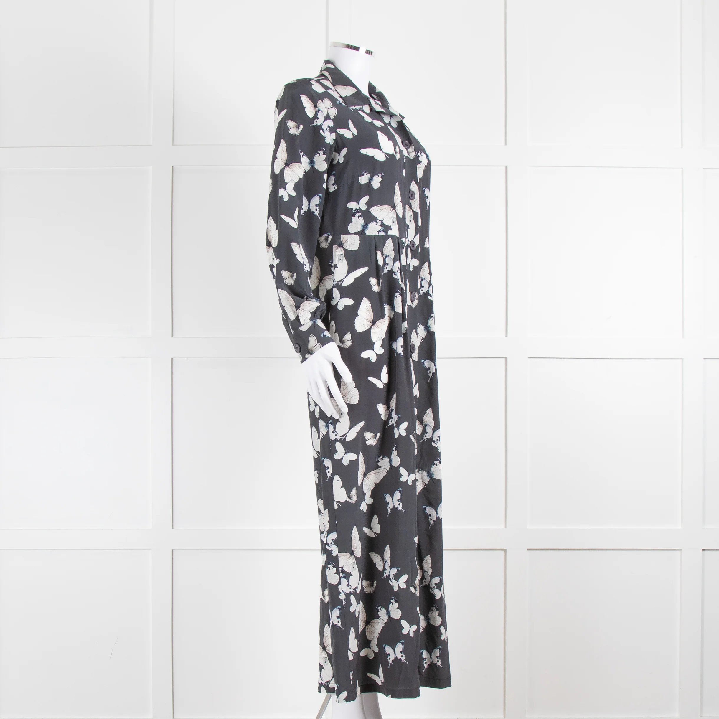 Primrose Park Grey White Butterfly Silk Midi Dress - Image 2