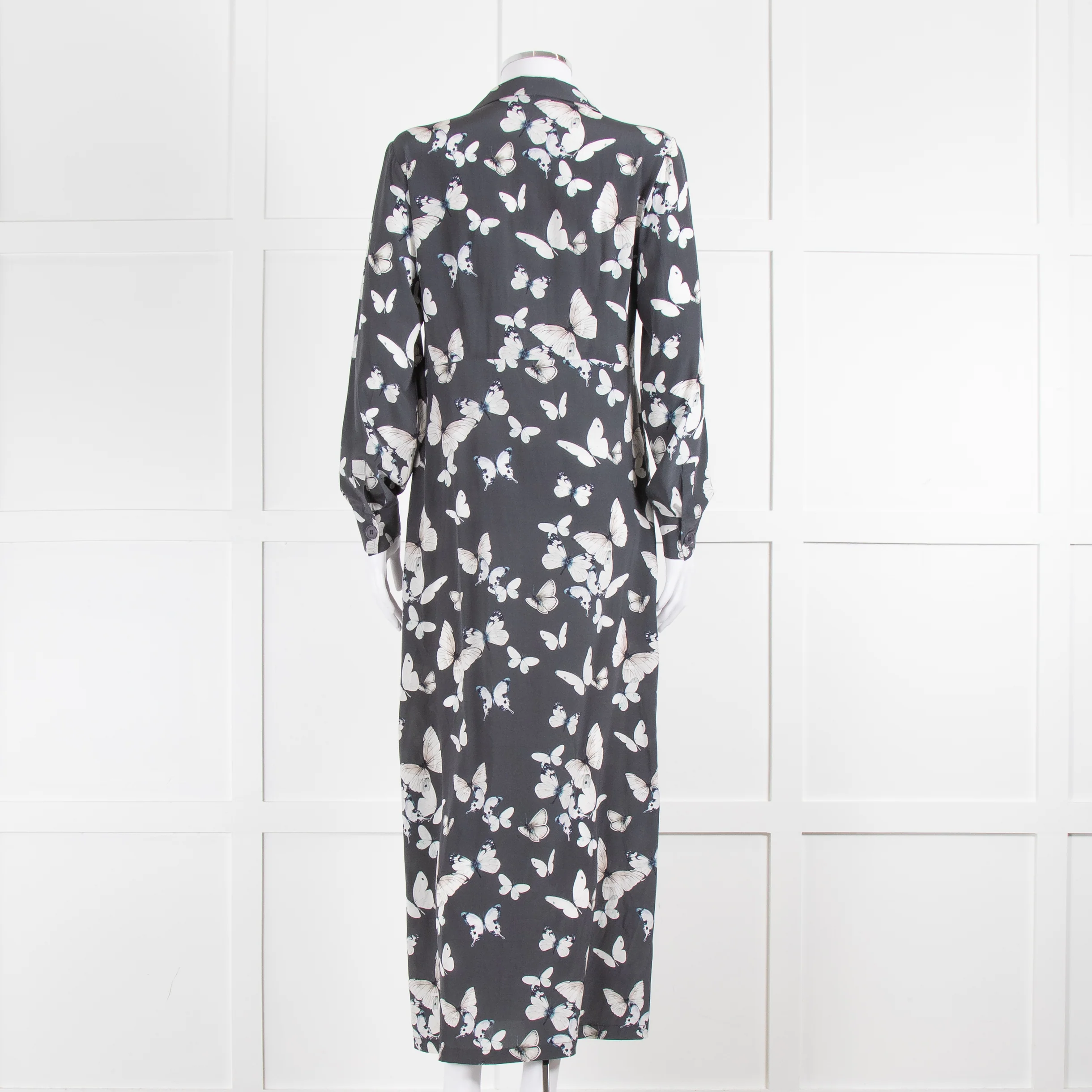 Primrose Park Grey White Butterfly Silk Midi Dress - Image 5