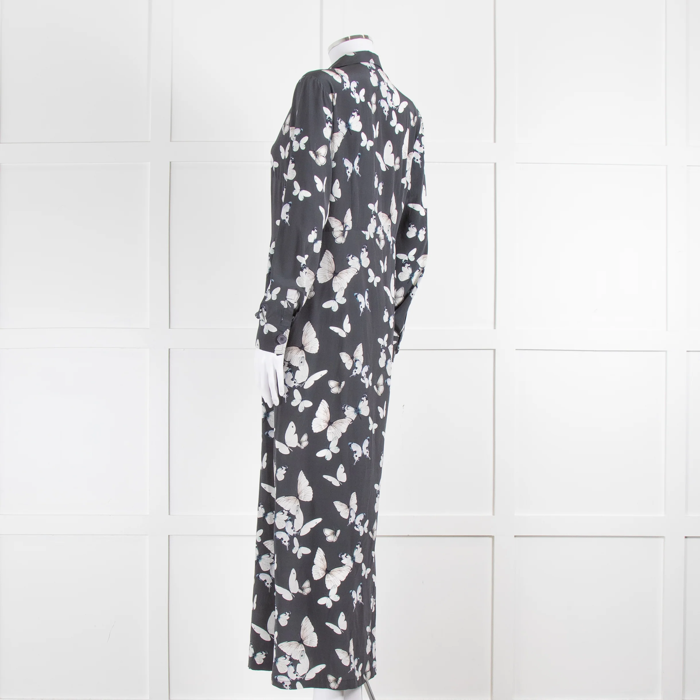 Primrose Park Grey White Butterfly Silk Midi Dress - Image 6