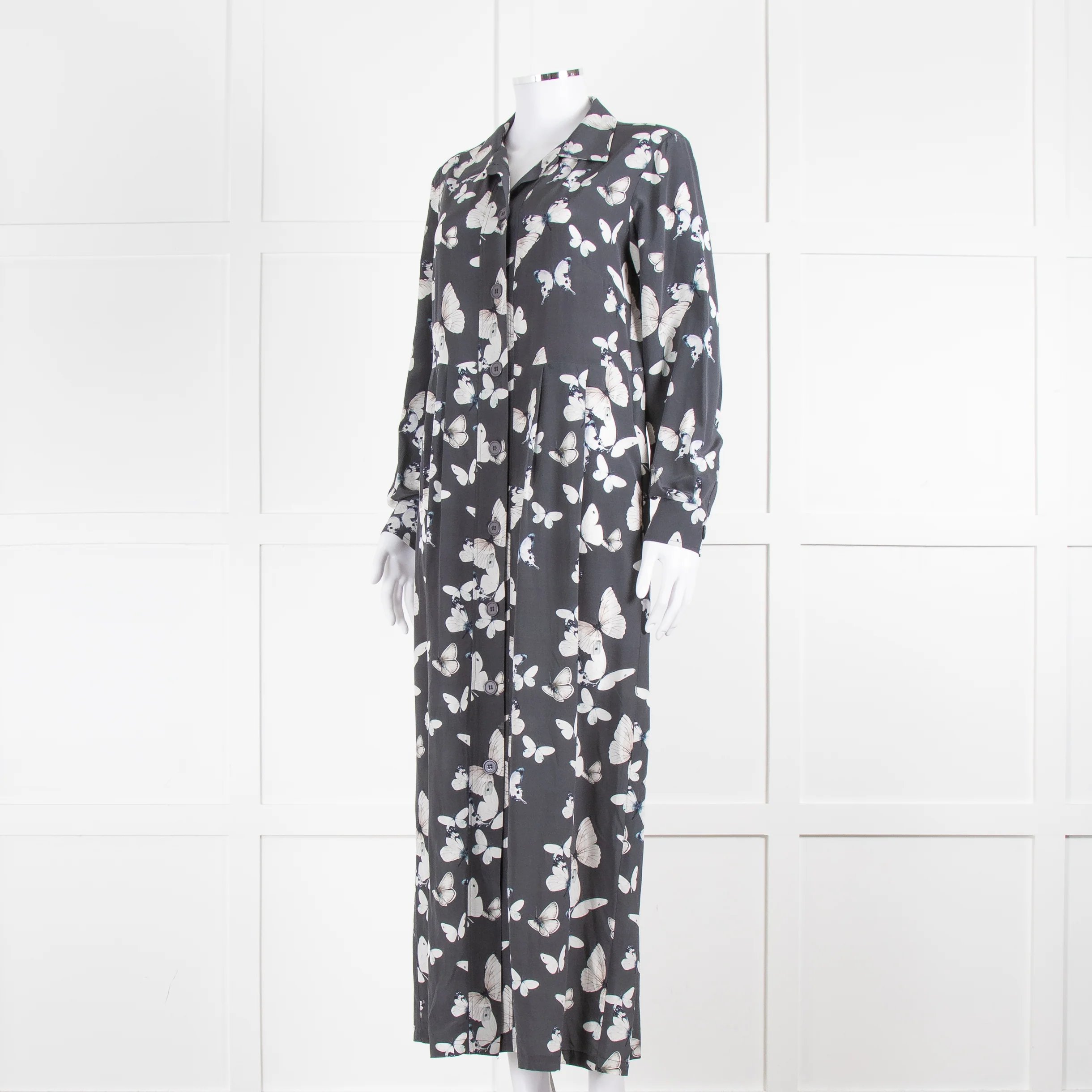 Primrose Park Grey White Butterfly Silk Midi Dress - Image 8