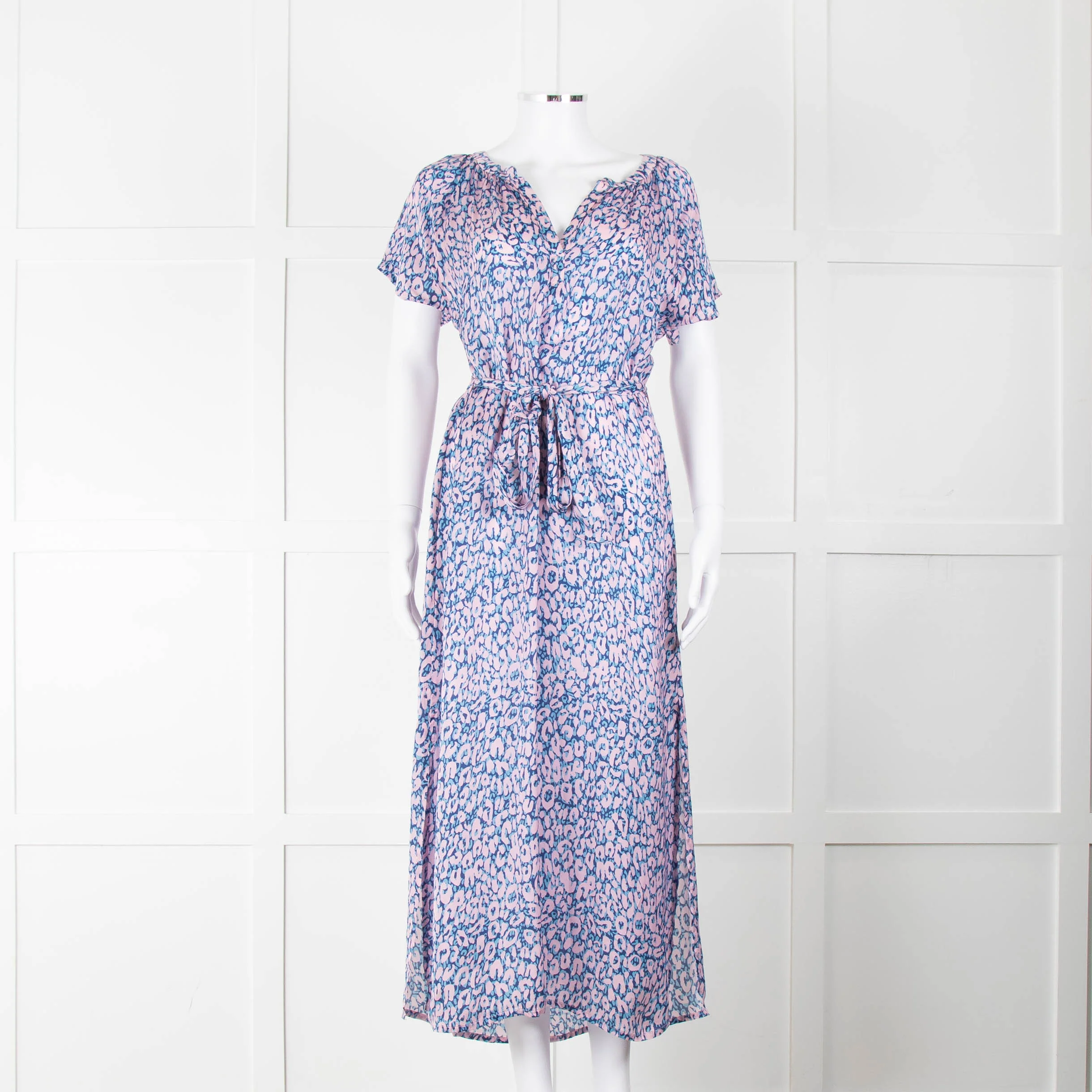 Primrose Park Pink Blue Leopard Print Short Sleeve Maxi Dress