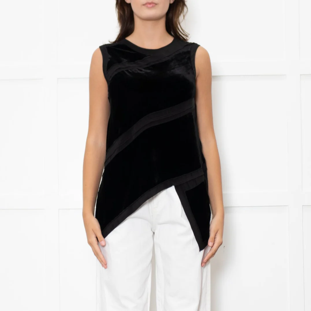 Proenza Schouler Black Silk + Velvet Sleeveless Top - Image 2