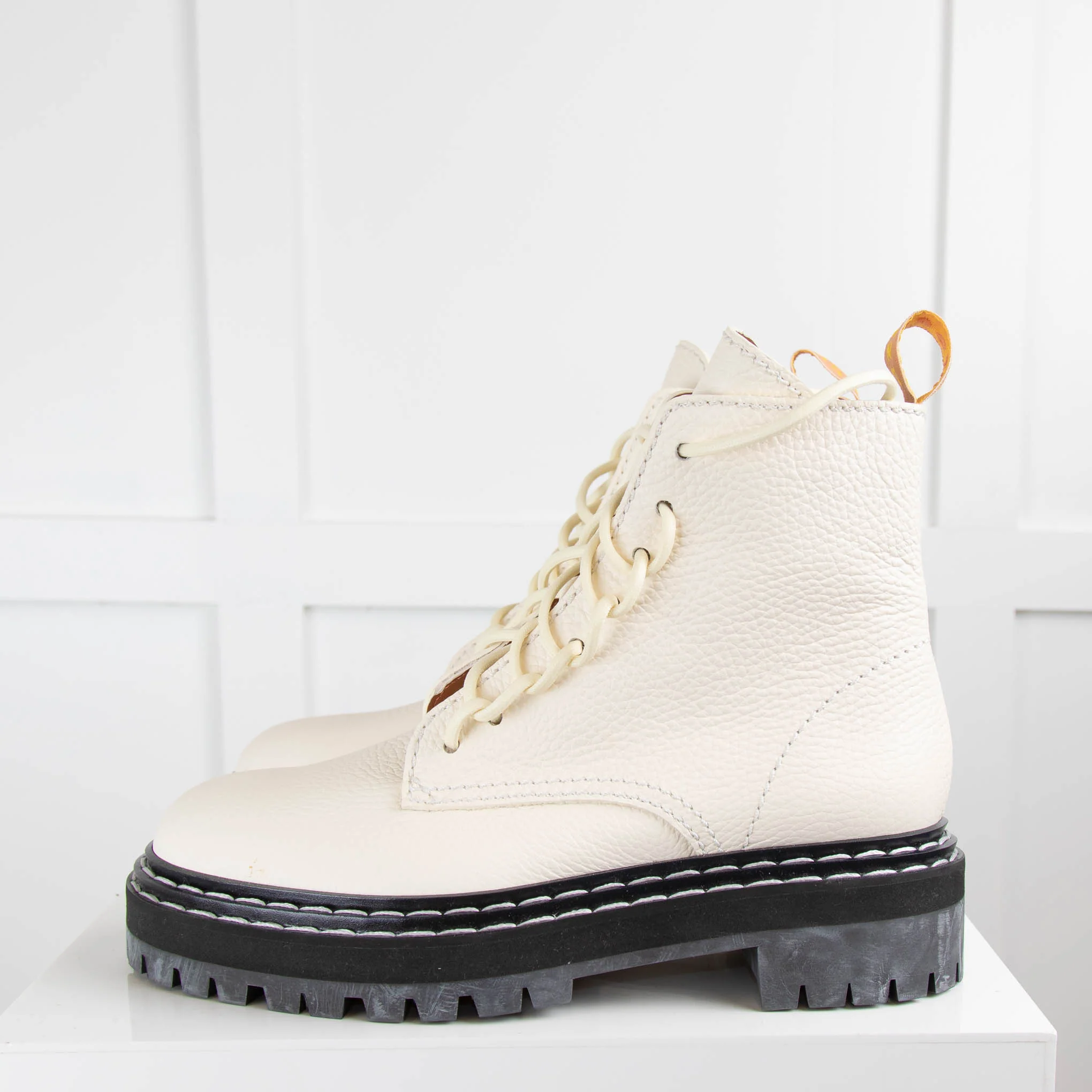 Proenza Schouler Cream Leather Lace Up Boots - Image 3