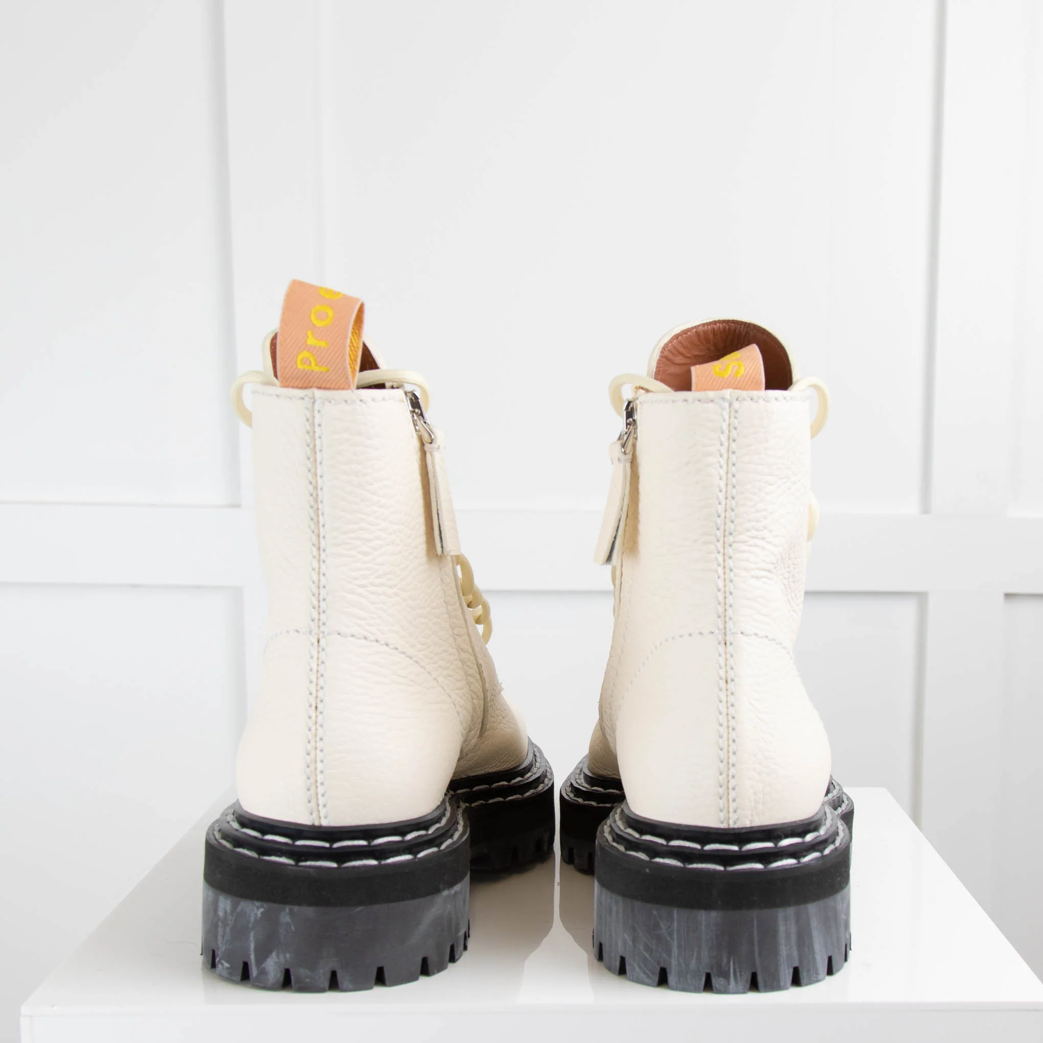 Proenza Schouler Cream Leather Lace Up Boots - Image 4