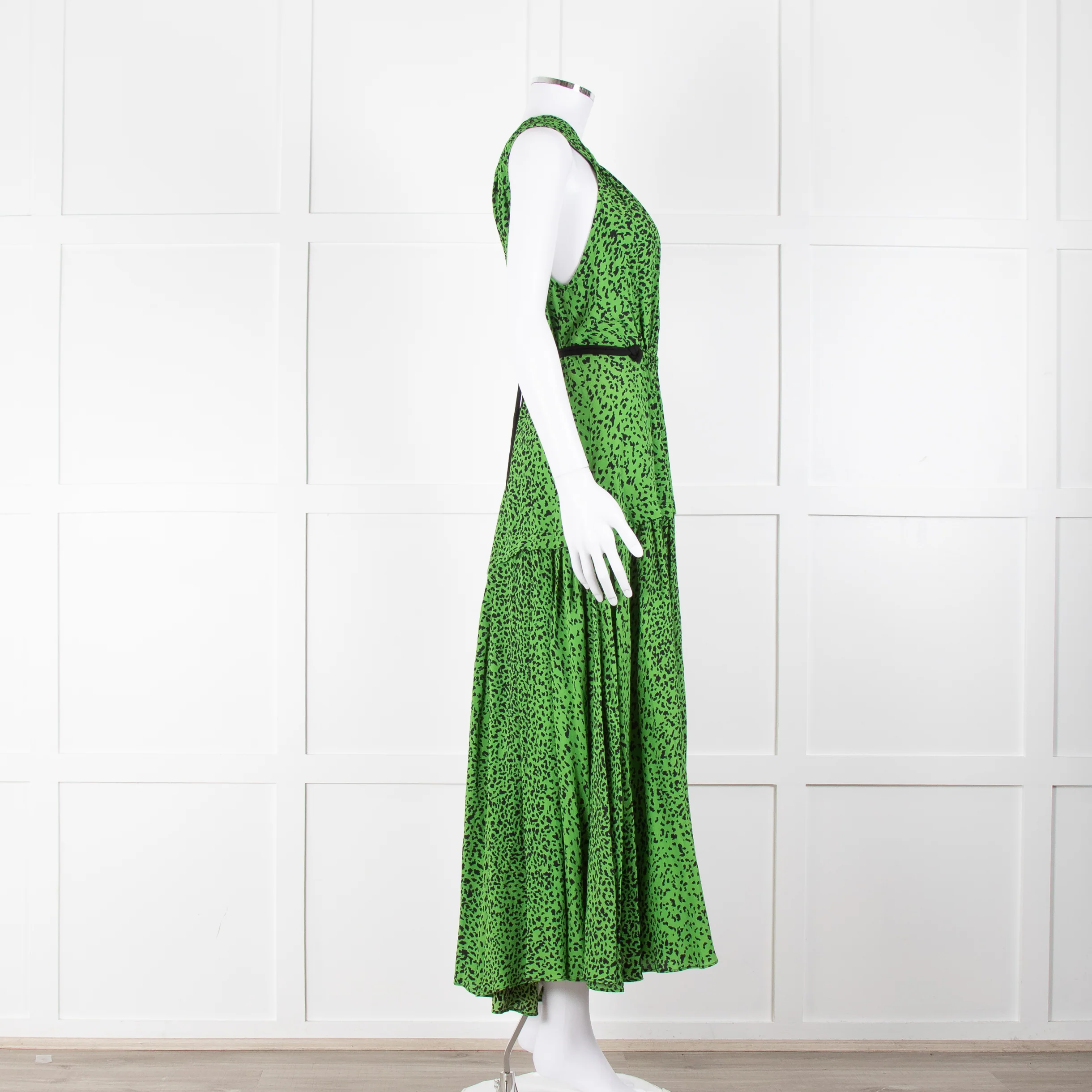 Proenza Schouler Green Black Print Draw String Sleeveless Maxi Dress - Image 3