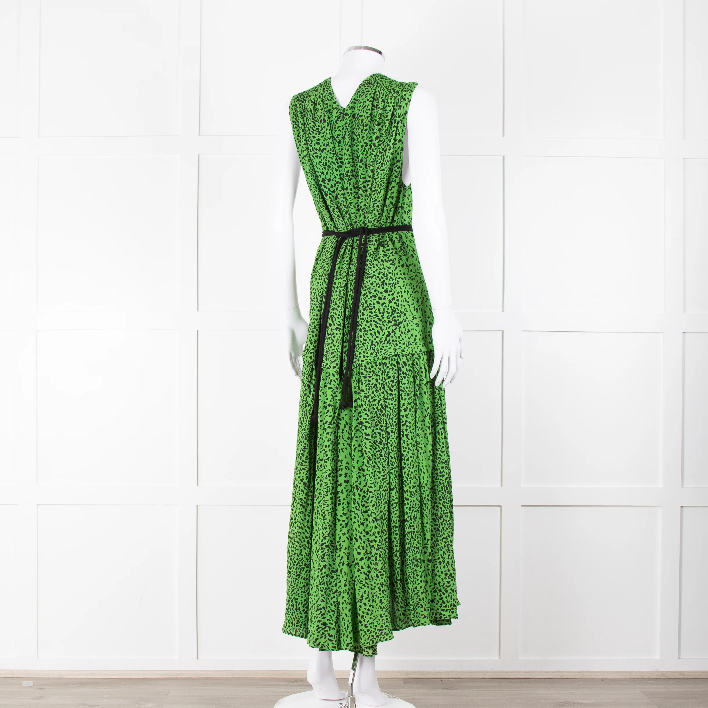 Proenza Schouler Green Black Print Draw String Sleeveless Maxi Dress - Image 4