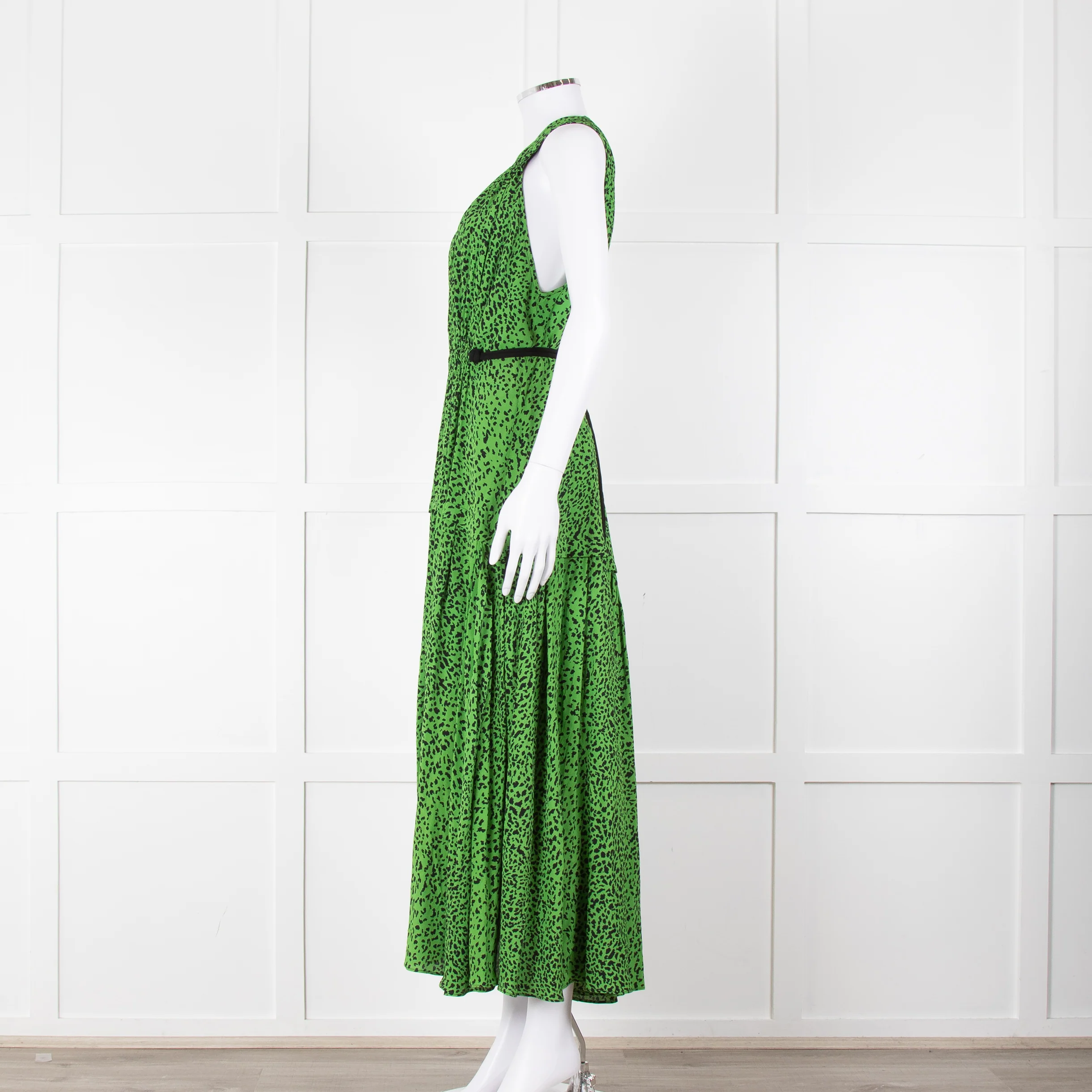 Proenza Schouler Green Black Print Draw String Sleeveless Maxi Dress - Image 7
