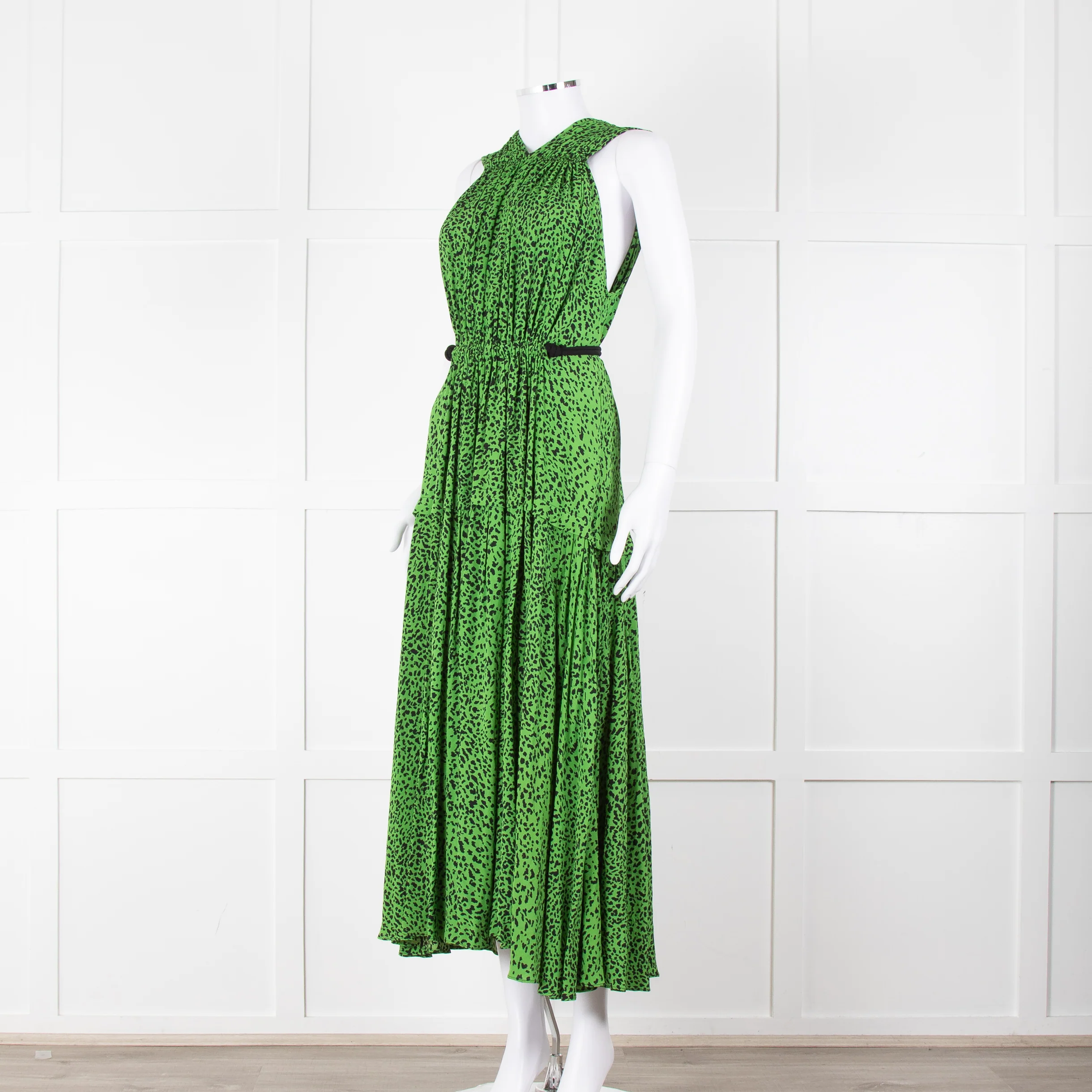 Proenza Schouler Green Black Print Draw String Sleeveless Maxi Dress - Image 8