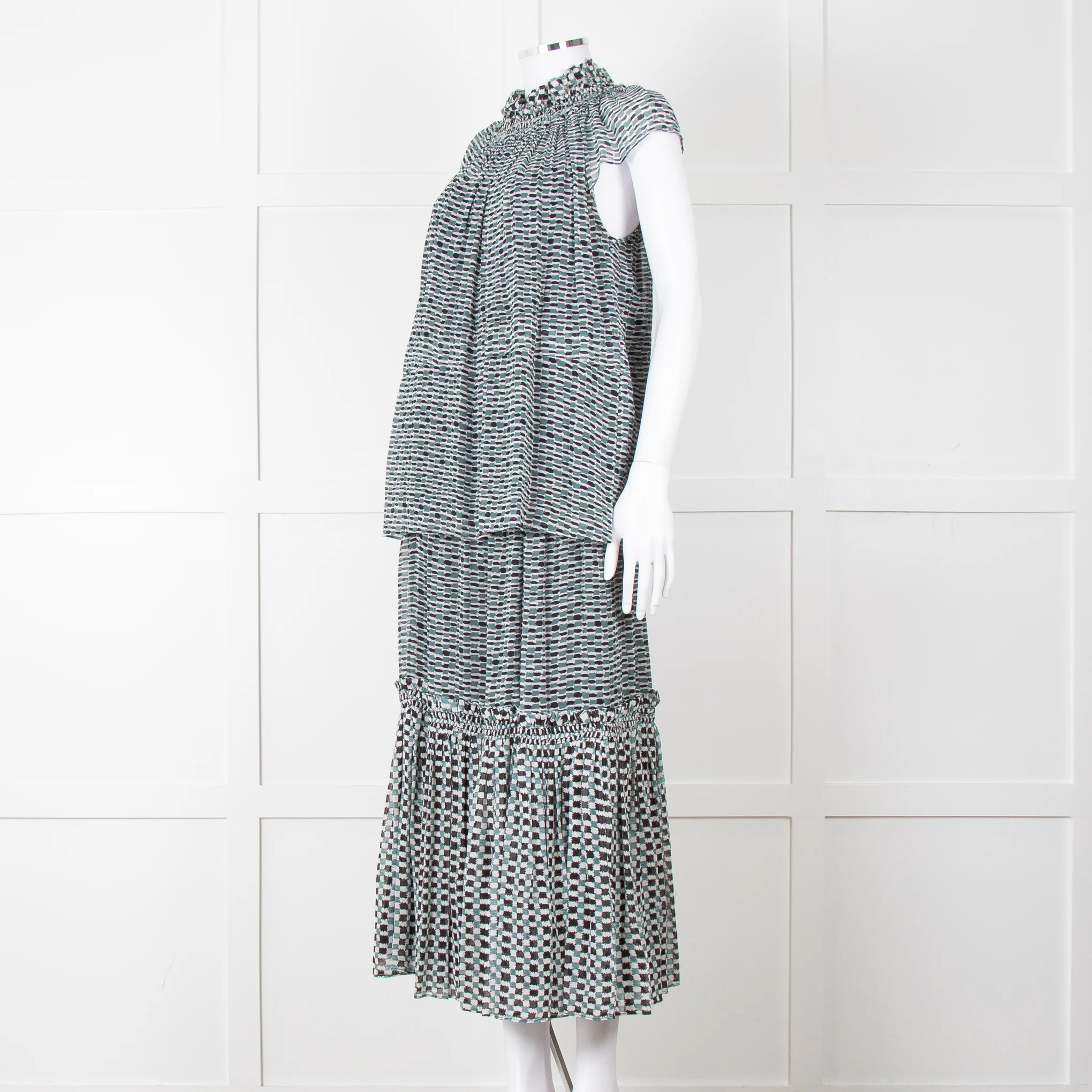 Proenza Schouler White Green Black Silk Elasticated Waist Skirt - Image 10