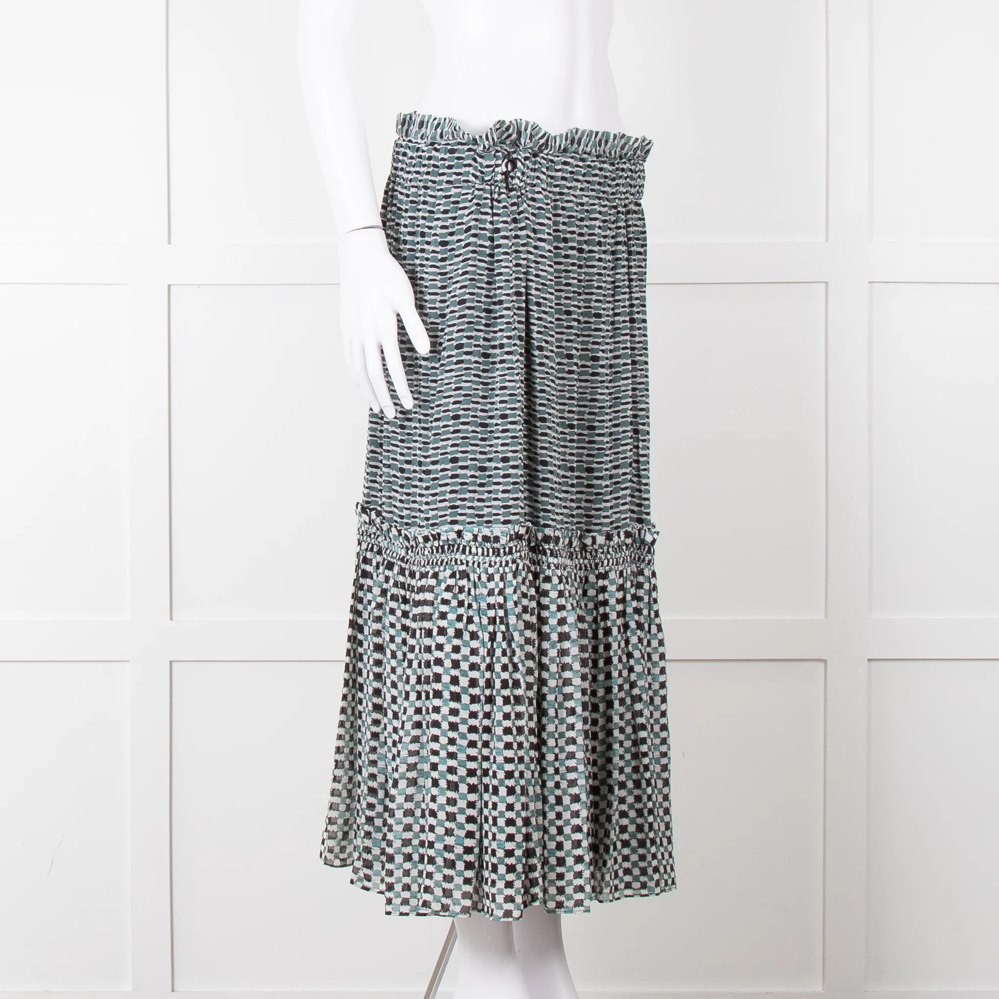 Proenza Schouler White Green Black Silk Elasticated Waist Skirt - Image 3
