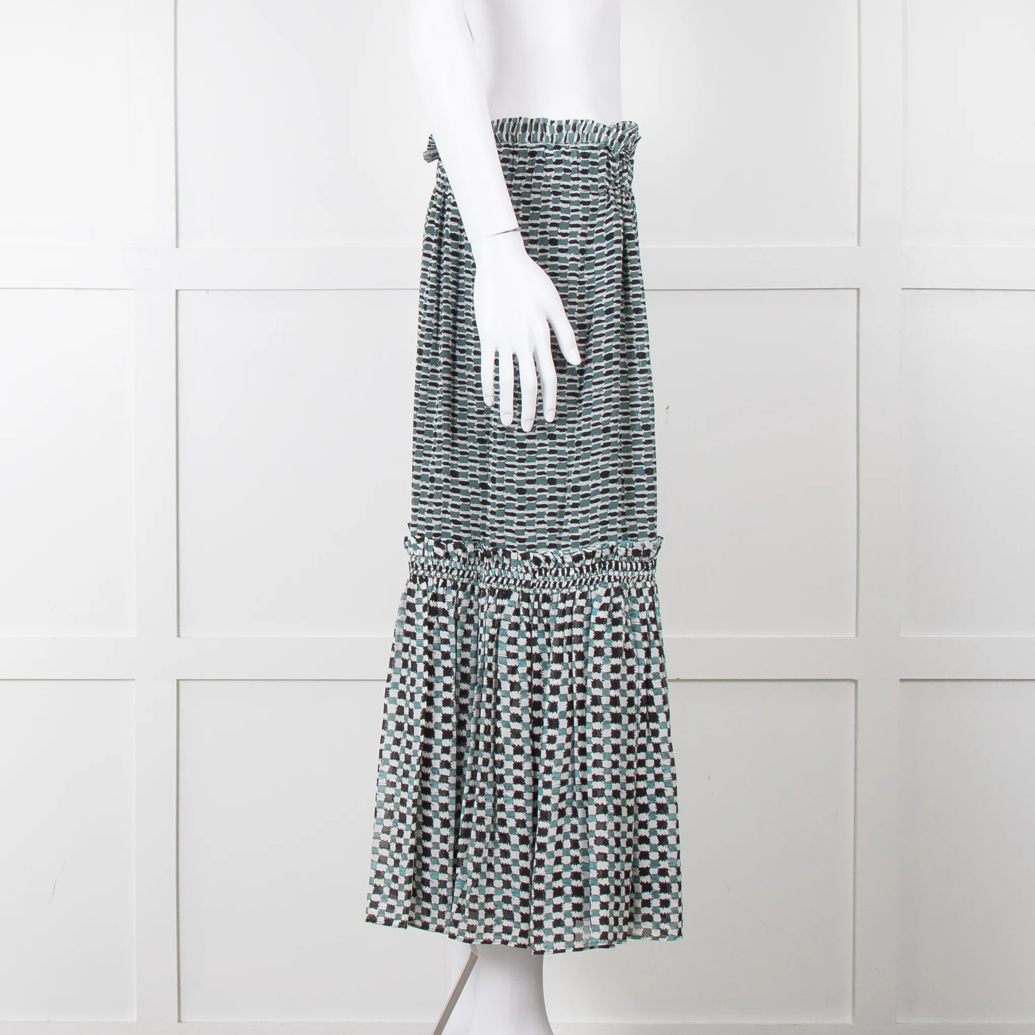 Proenza Schouler White Green Black Silk Elasticated Waist Skirt - Image 4