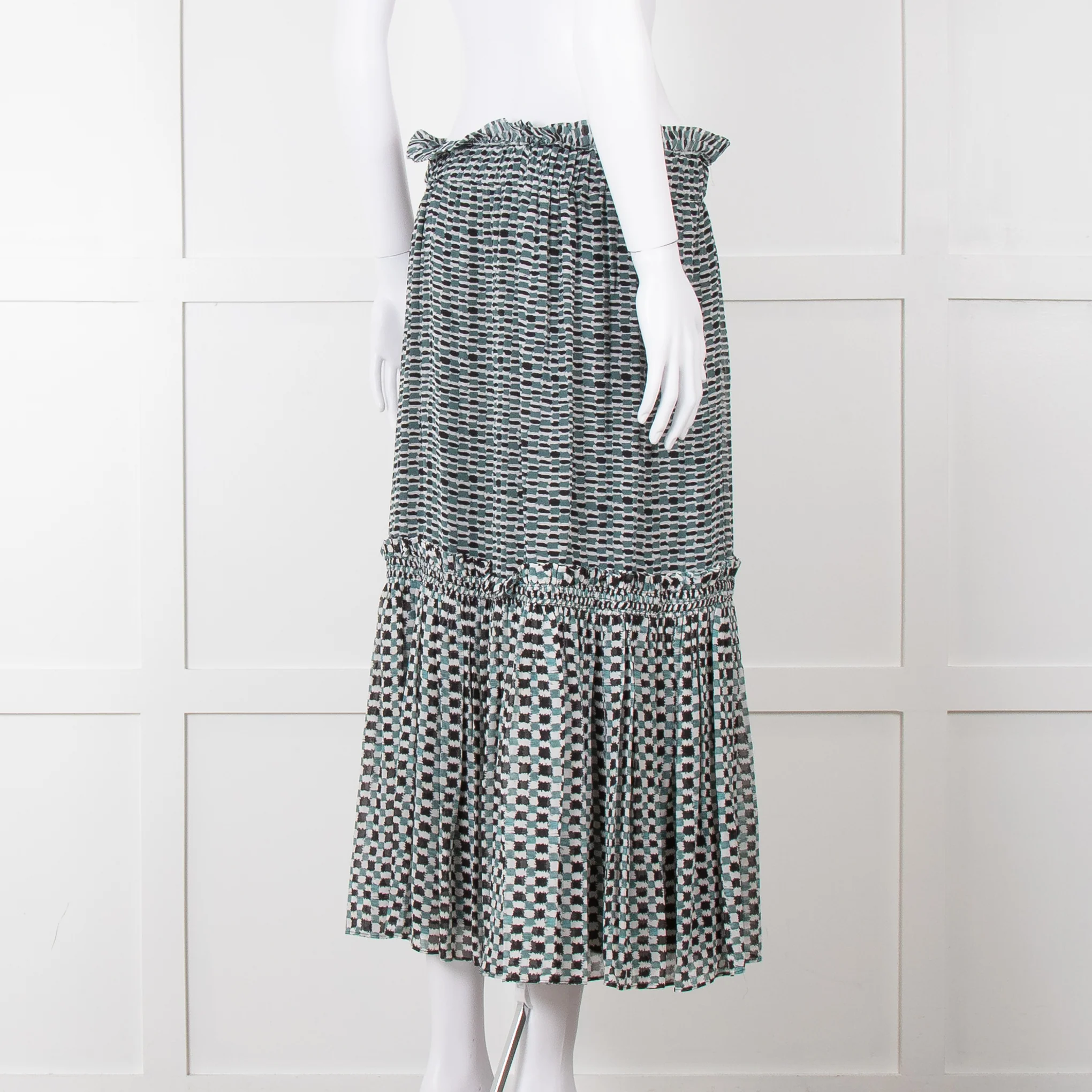 Proenza Schouler White Green Black Silk Elasticated Waist Skirt - Image 5