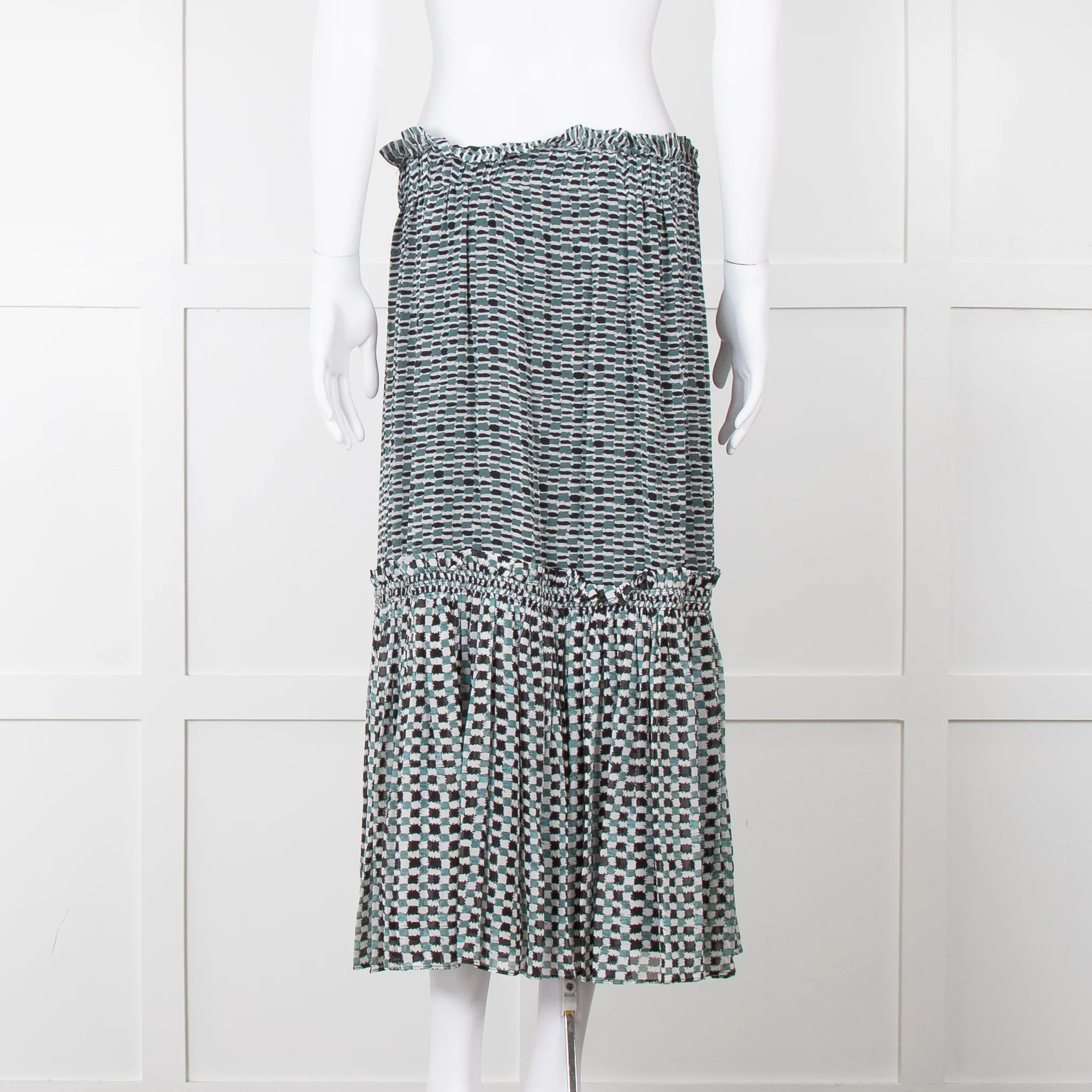 Proenza Schouler White Green Black Silk Elasticated Waist Skirt - Image 6