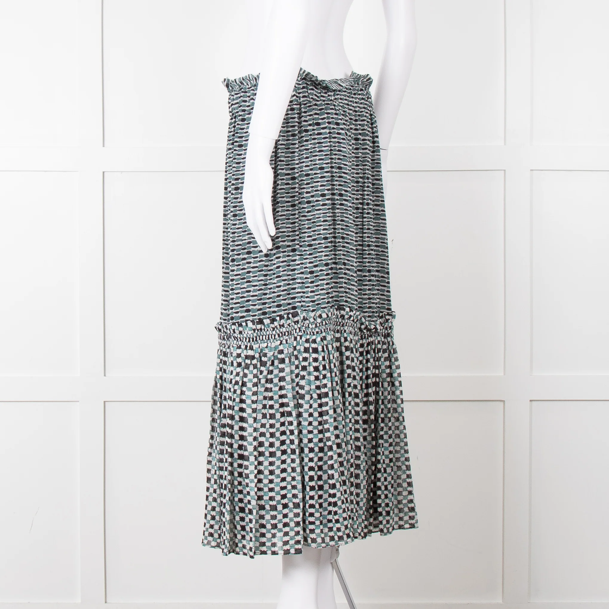 Proenza Schouler White Green Black Silk Elasticated Waist Skirt - Image 7