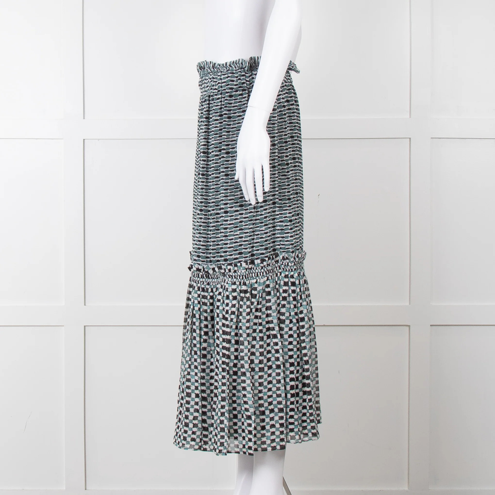 Proenza Schouler White Green Black Silk Elasticated Waist Skirt - Image 8