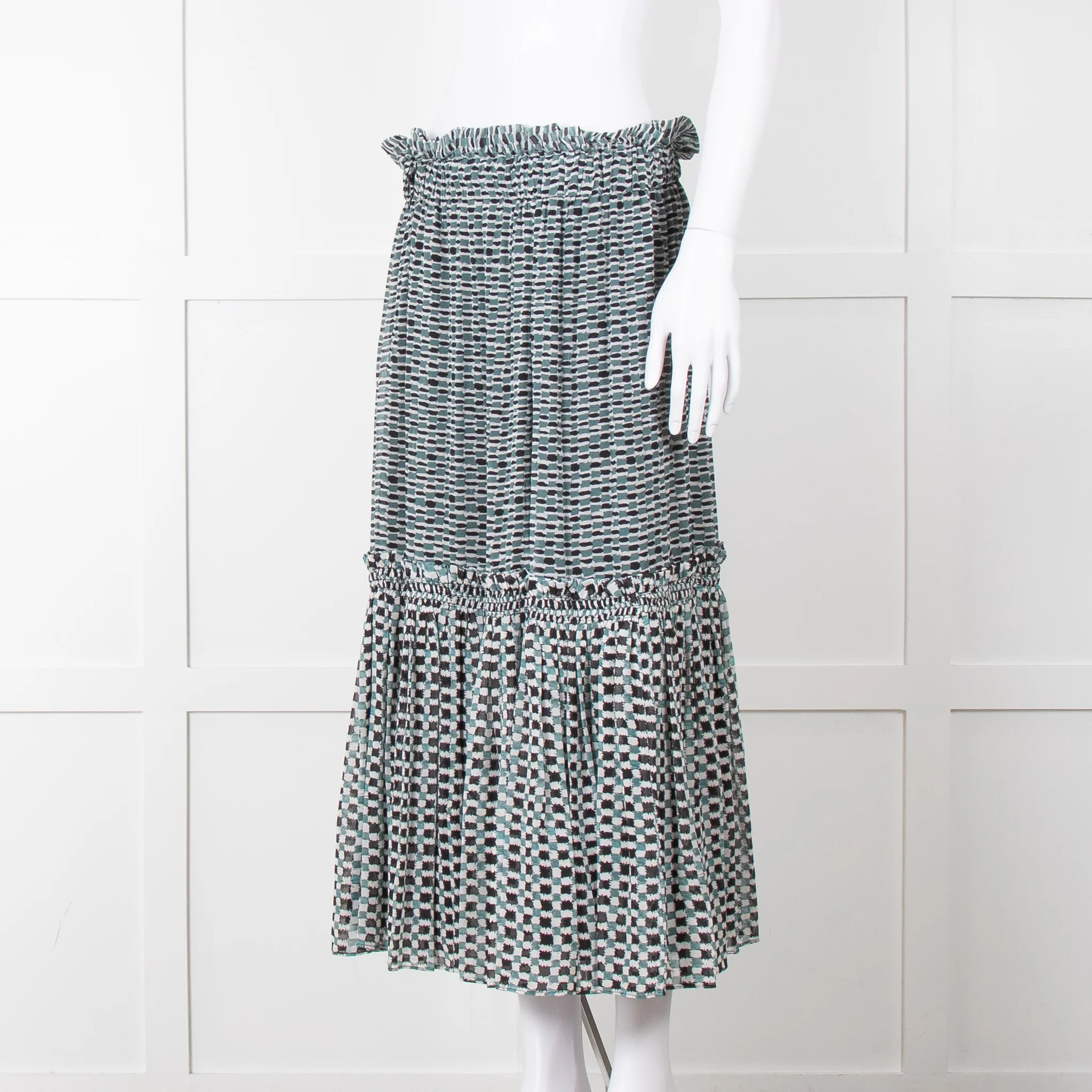Proenza Schouler White Green Black Silk Elasticated Waist Skirt - Image 9