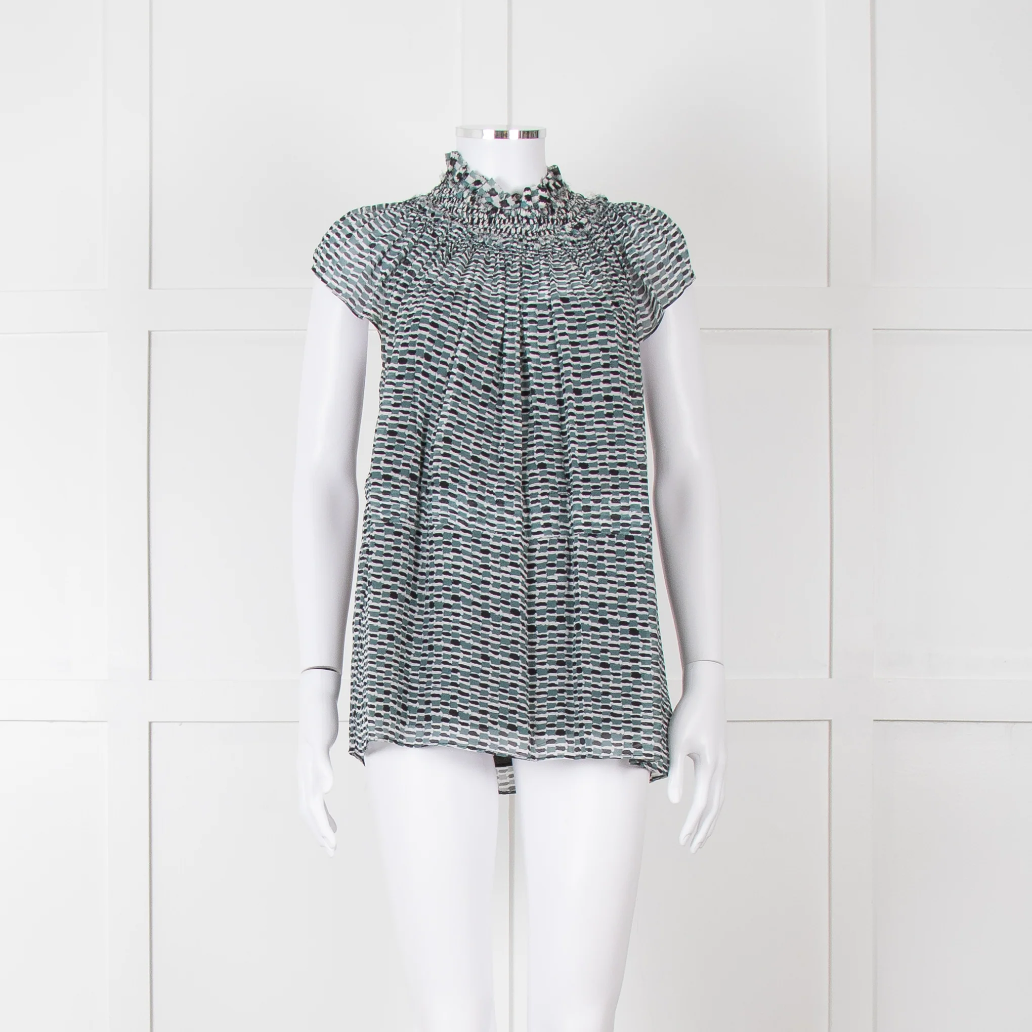 Proenza Schouler White Green Black Silk Raw Trim Sleeveless Top - Image 2