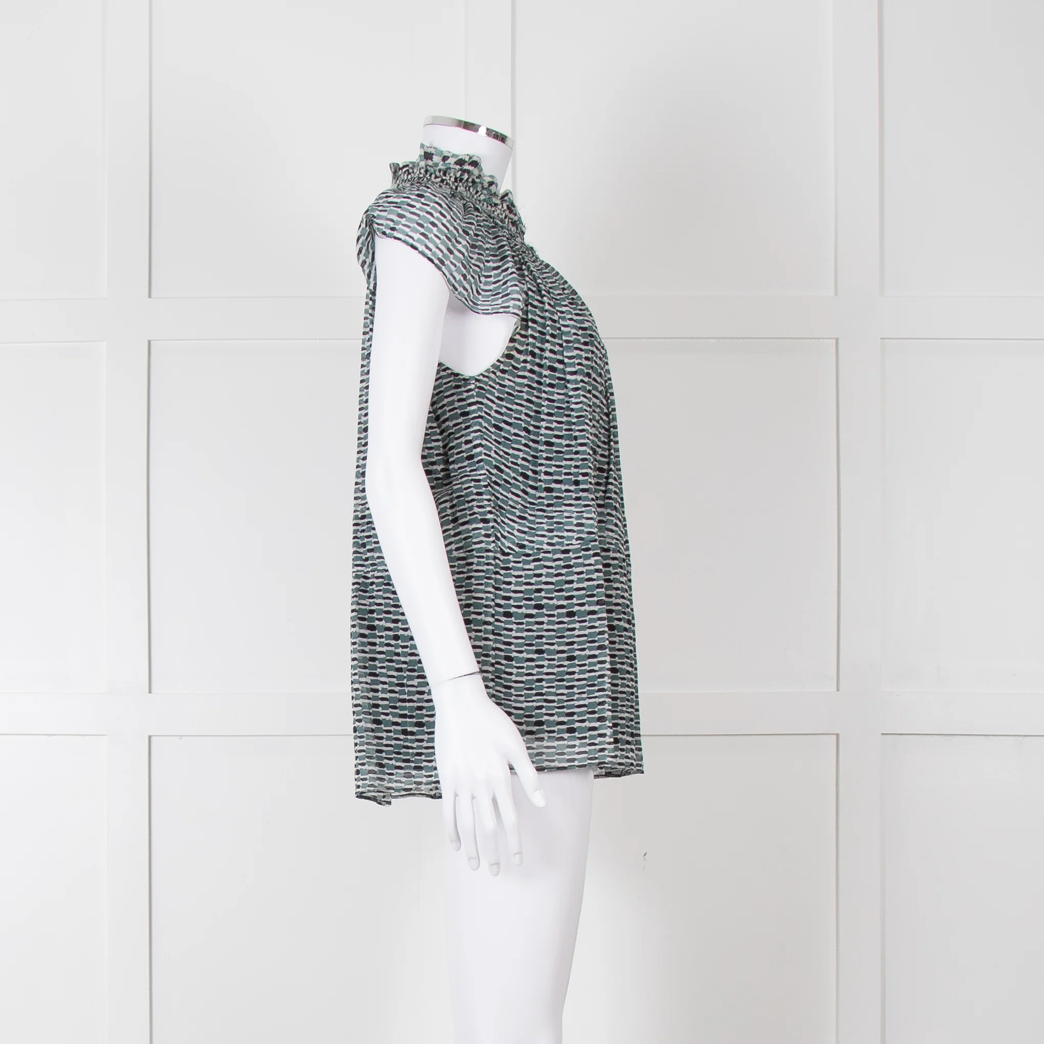 Proenza Schouler White Green Black Silk Raw Trim Sleeveless Top - Image 4