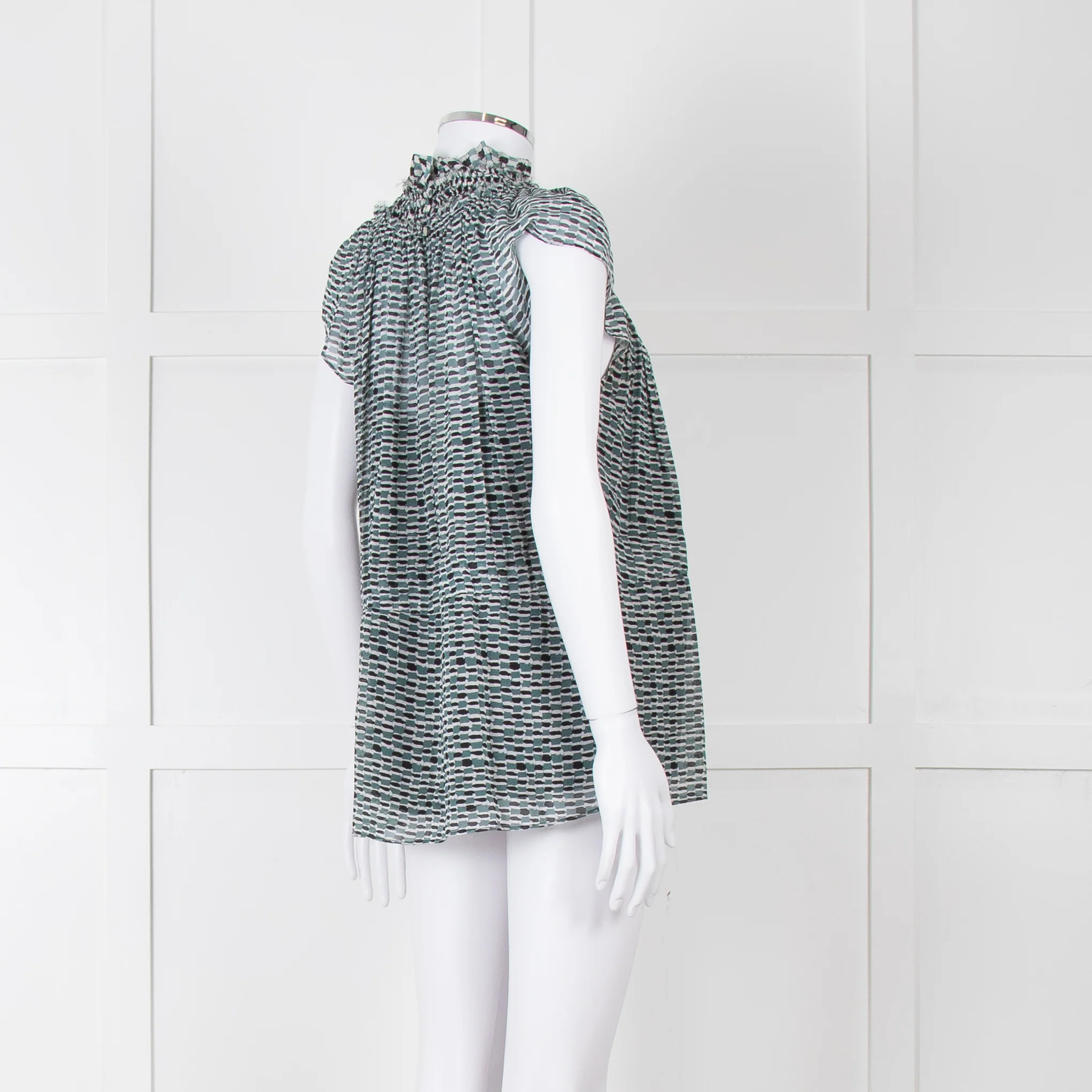 Proenza Schouler White Green Black Silk Raw Trim Sleeveless Top - Image 5
