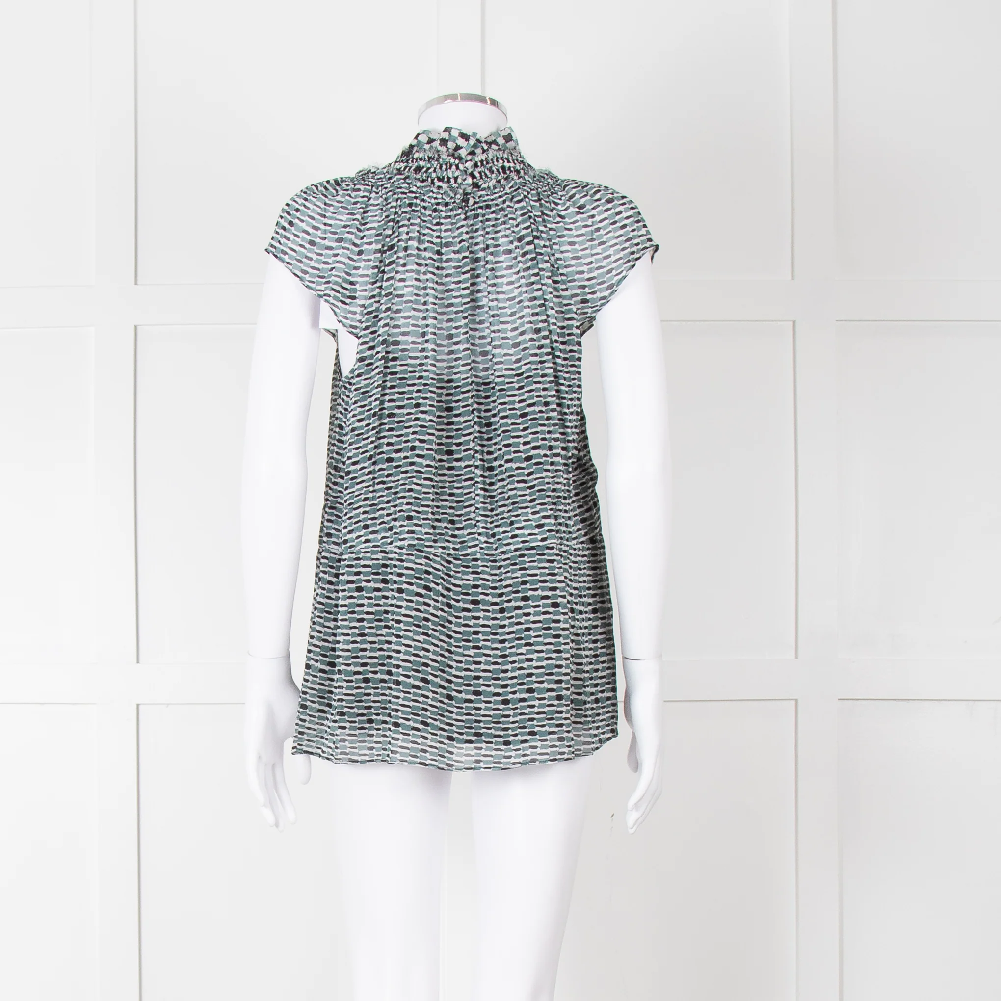 Proenza Schouler White Green Black Silk Raw Trim Sleeveless Top - Image 6