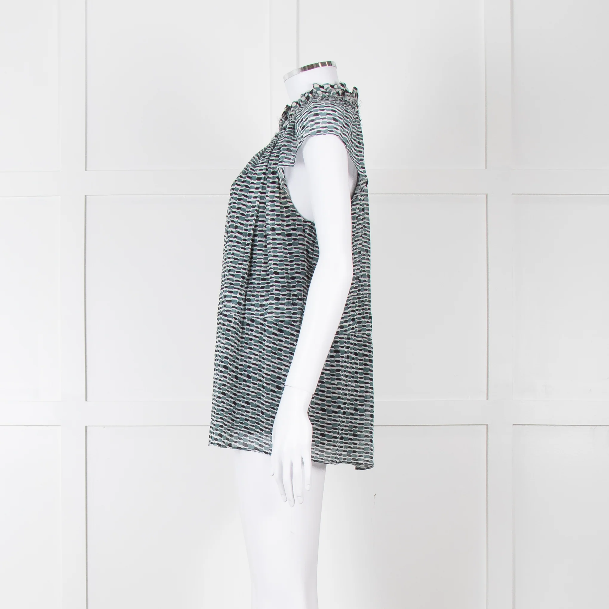Proenza Schouler White Green Black Silk Raw Trim Sleeveless Top - Image 8