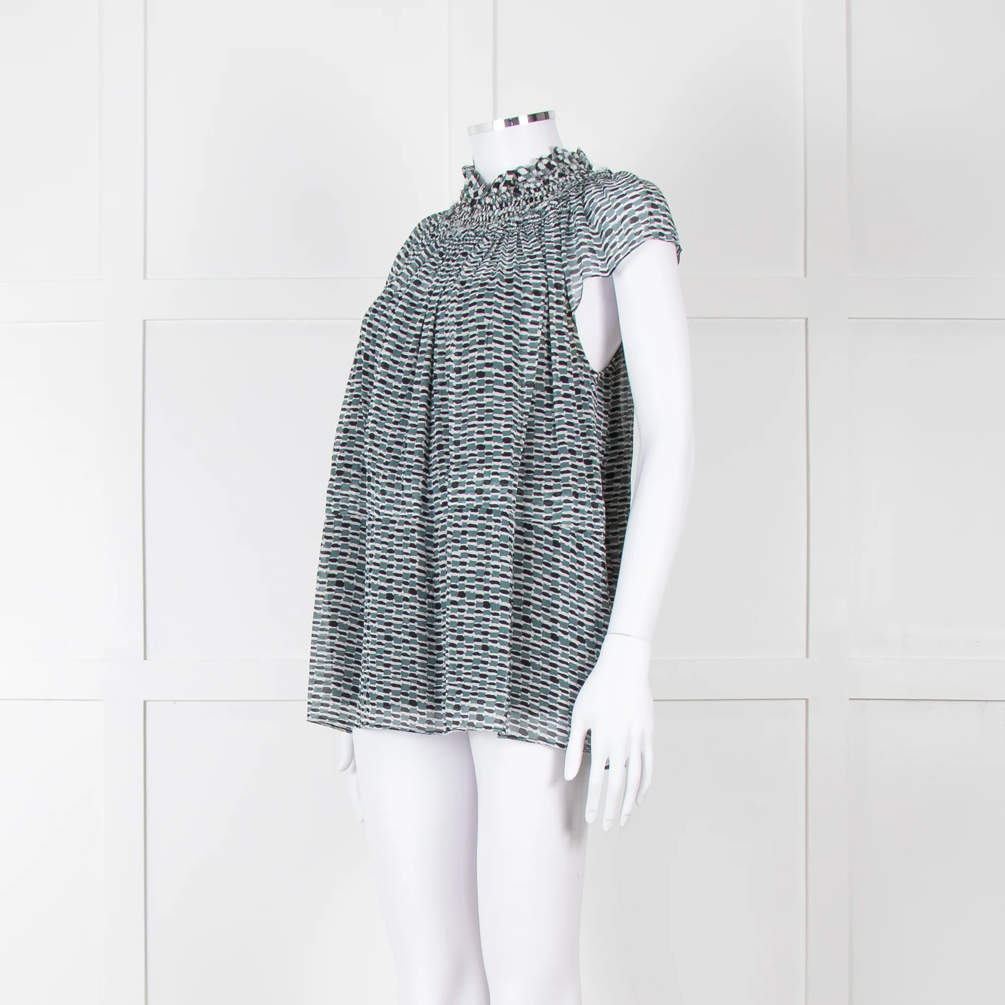 Proenza Schouler White Green Black Silk Raw Trim Sleeveless Top - Image 9