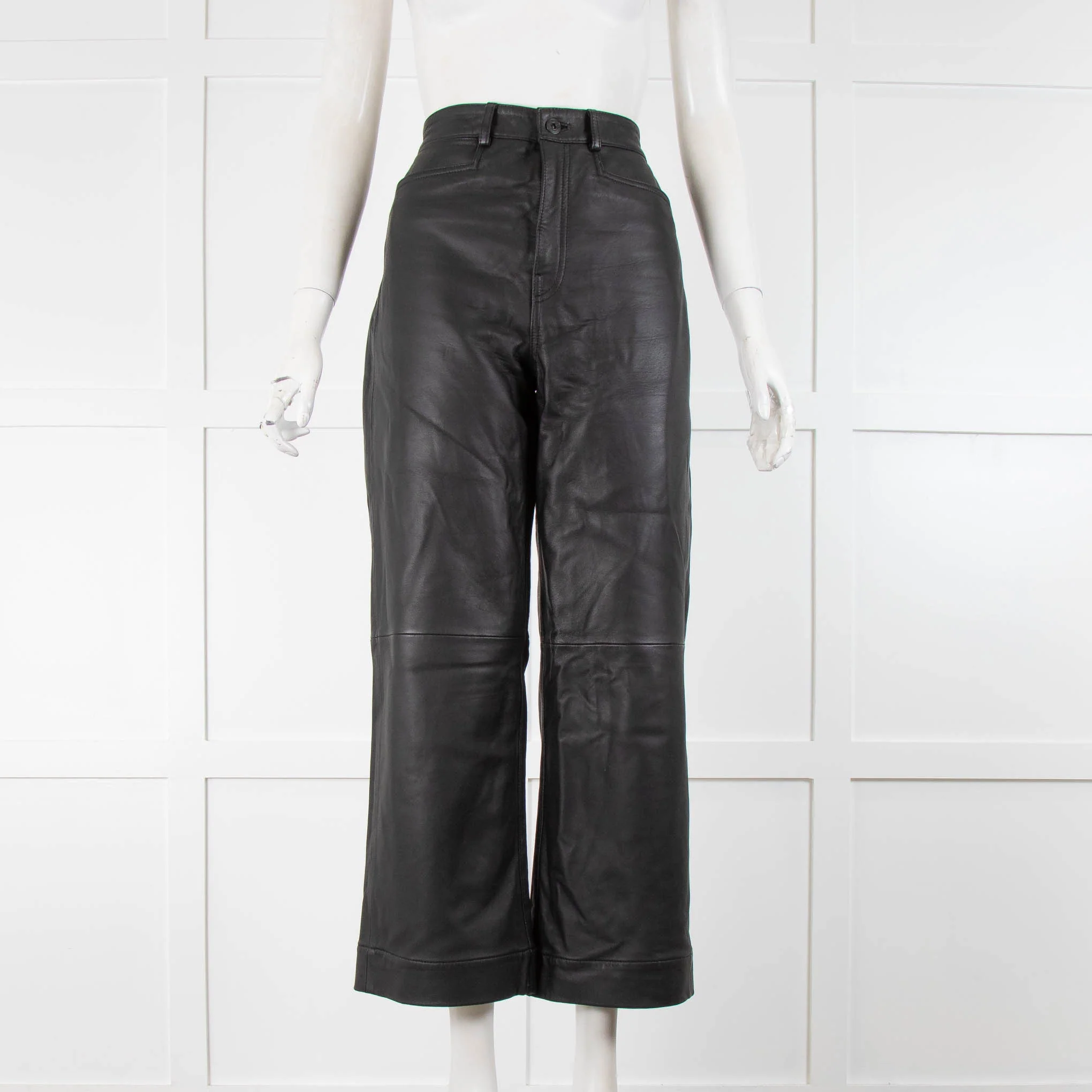 Proenza Schouler White Label Black Leather Wide Leg Trousers