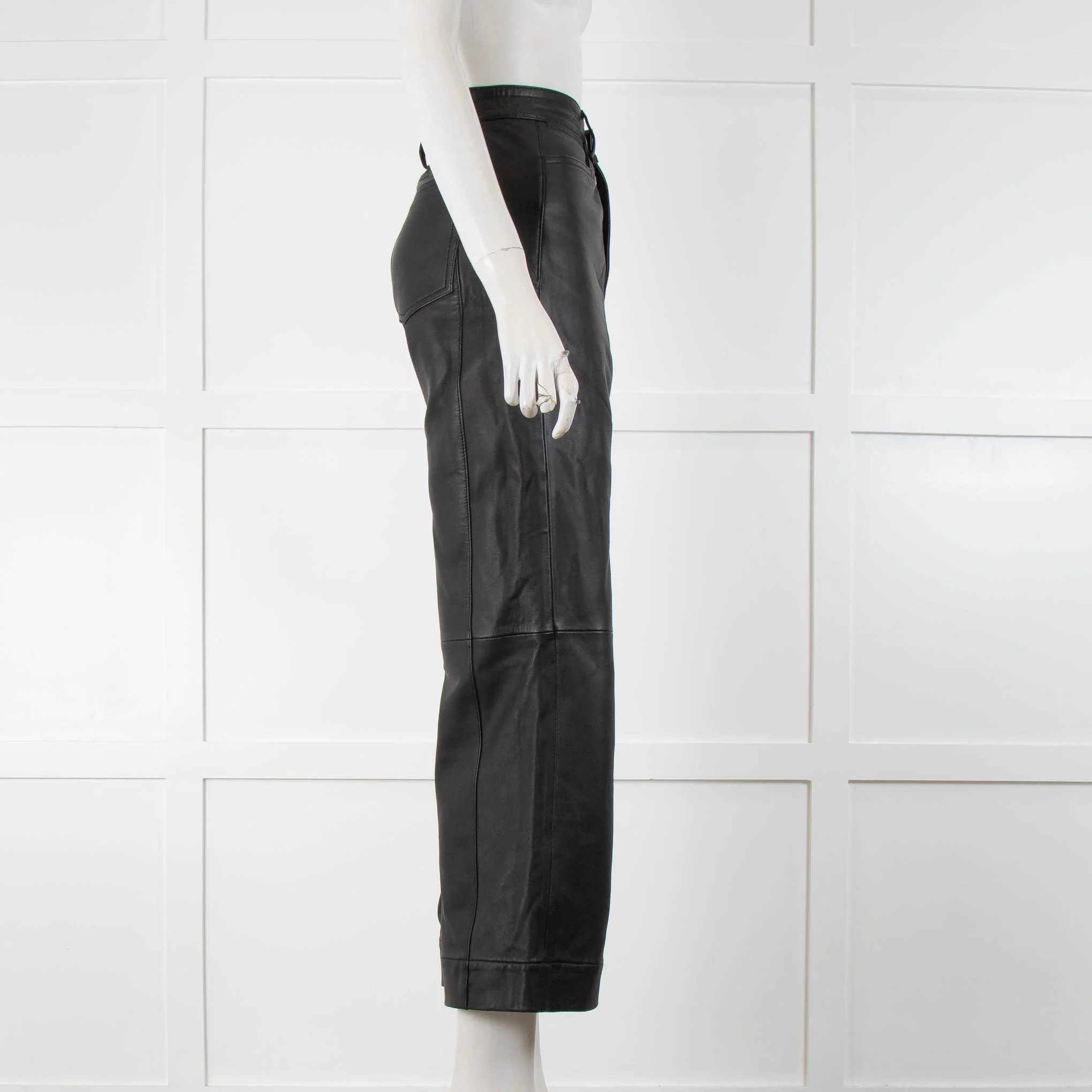 Proenza Schouler White Label Black Leather Wide Leg Trousers - Image 2