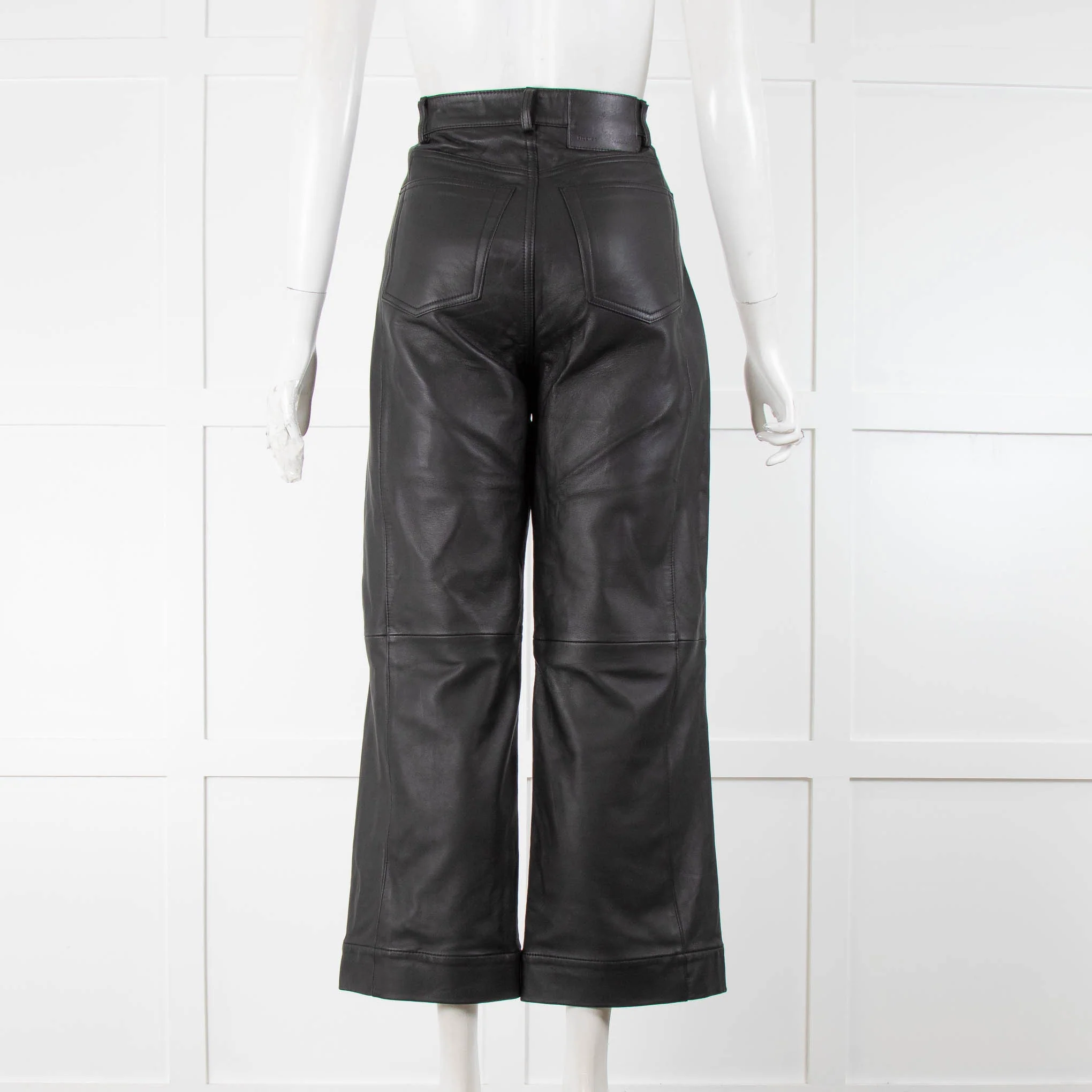 Proenza Schouler White Label Black Leather Wide Leg Trousers - Image 3