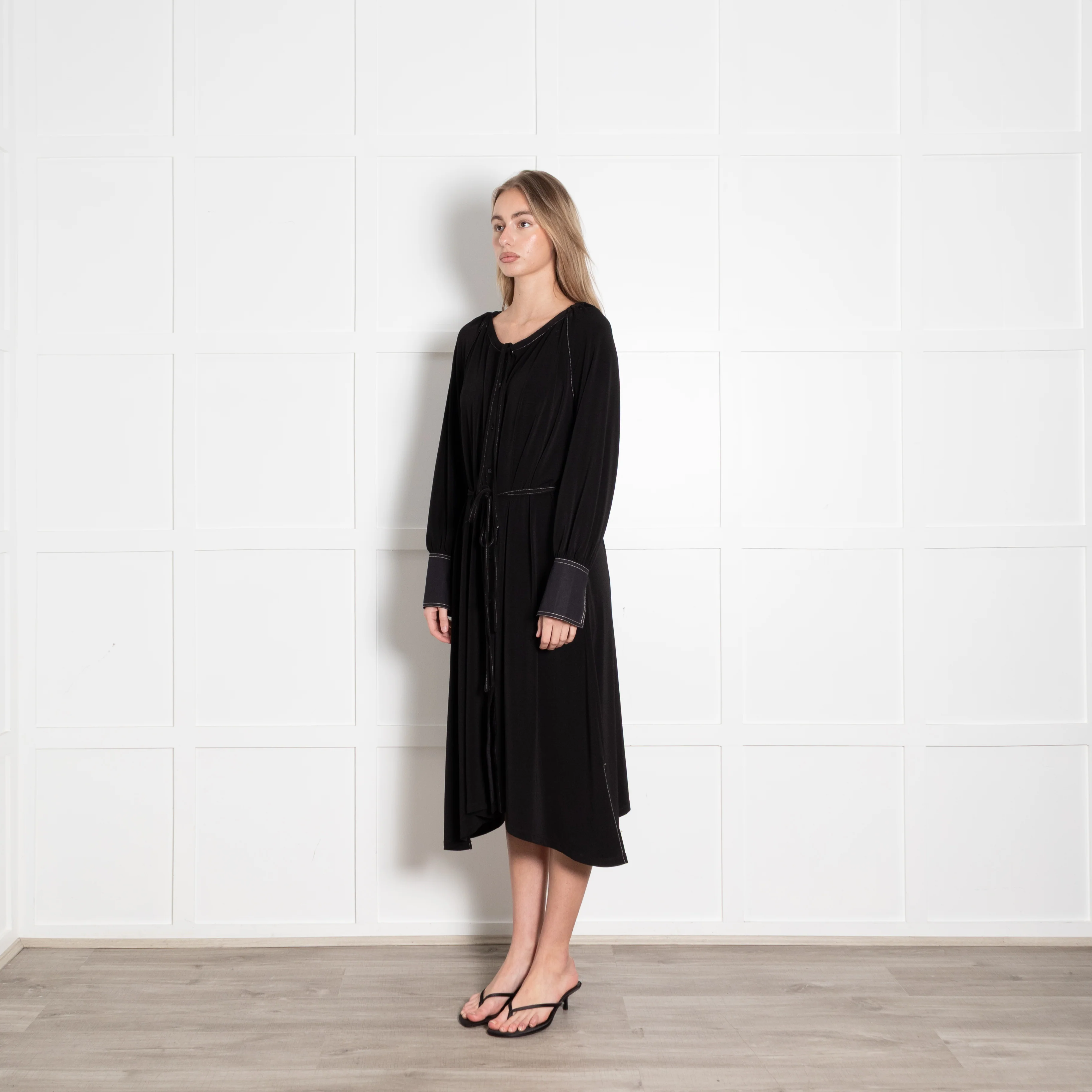 Proenza Schouler White Label Black Shirt Dress With White Stitching - Image 3
