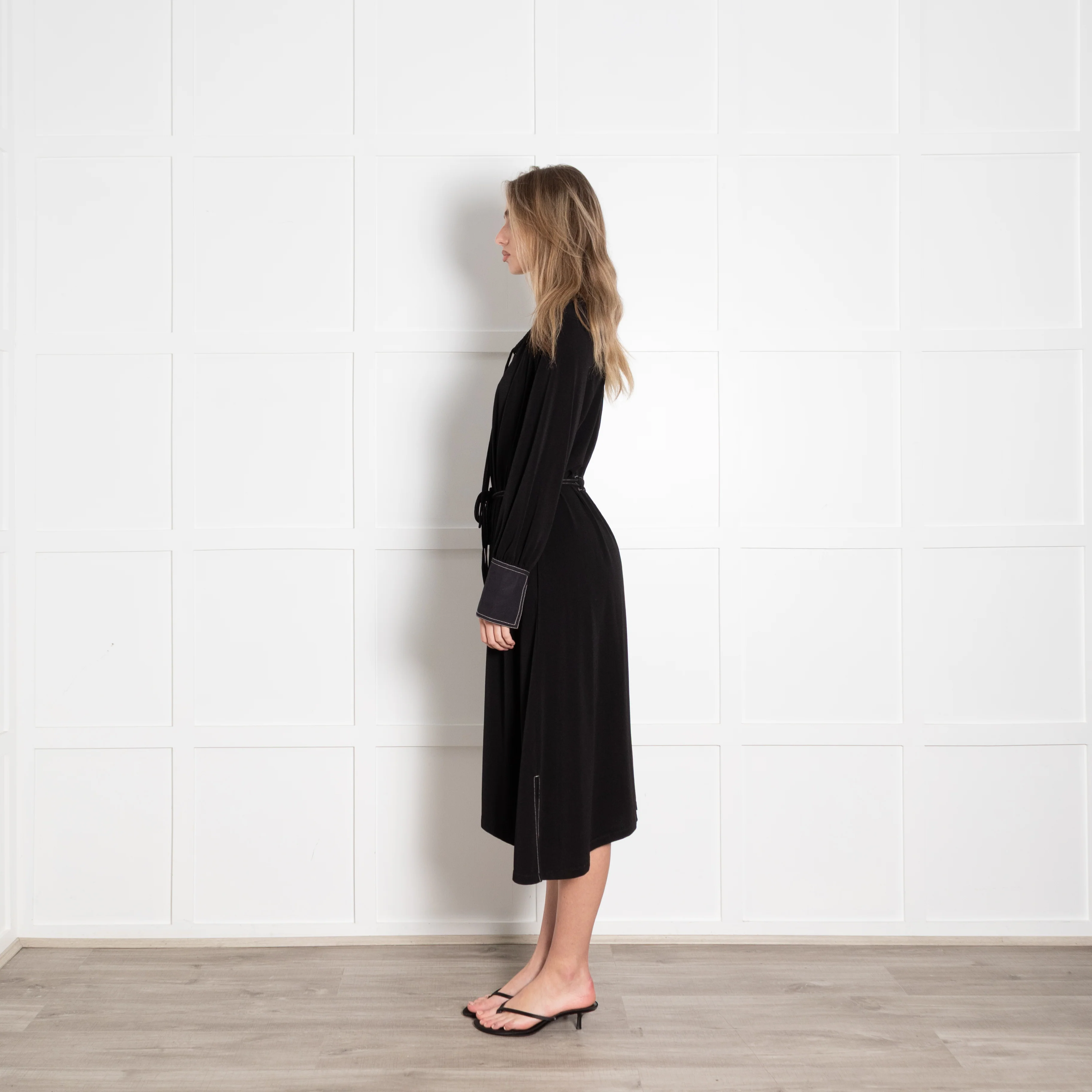 Proenza Schouler White Label Black Shirt Dress With White Stitching - Image 4