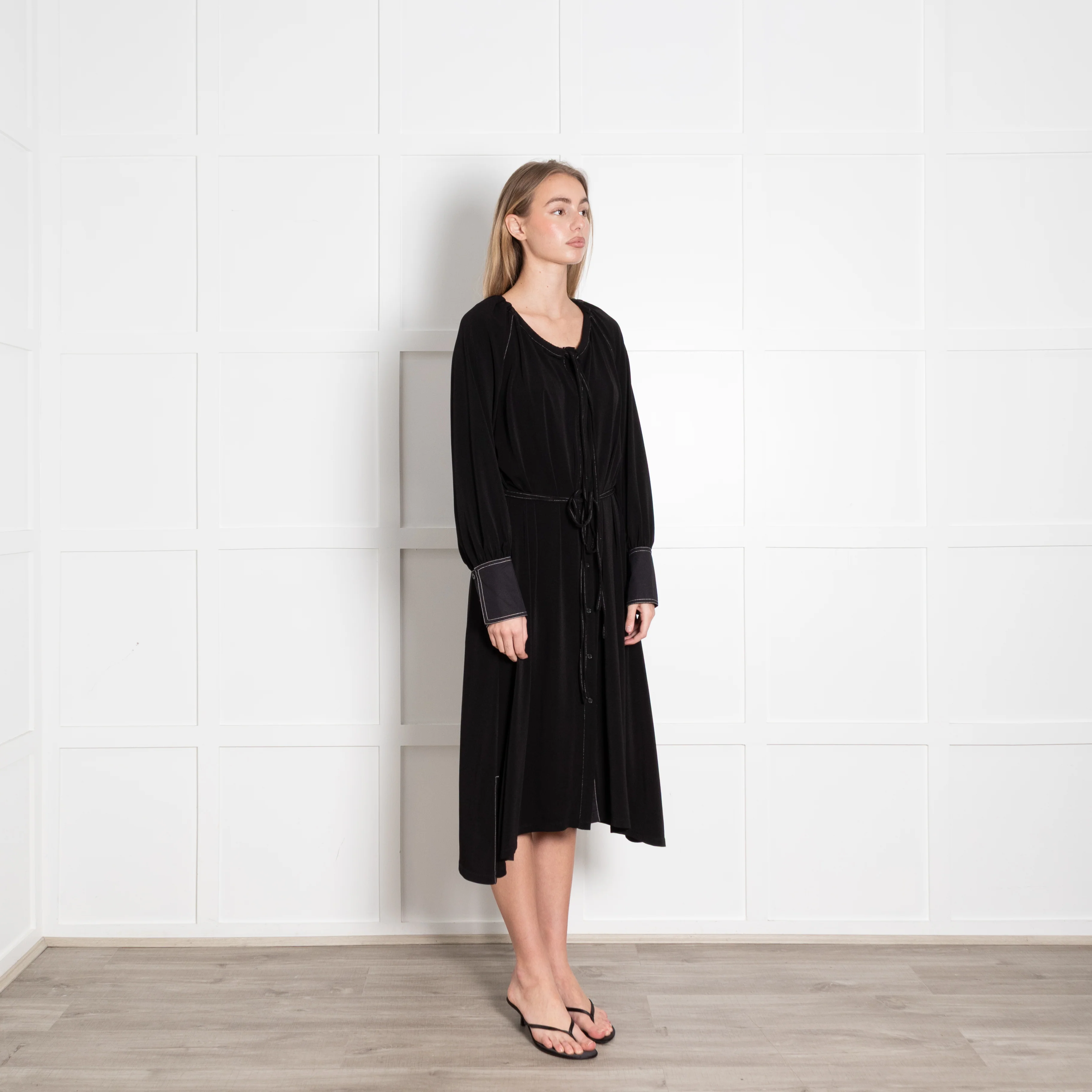 Proenza Schouler White Label Black Shirt Dress With White Stitching - Image 7