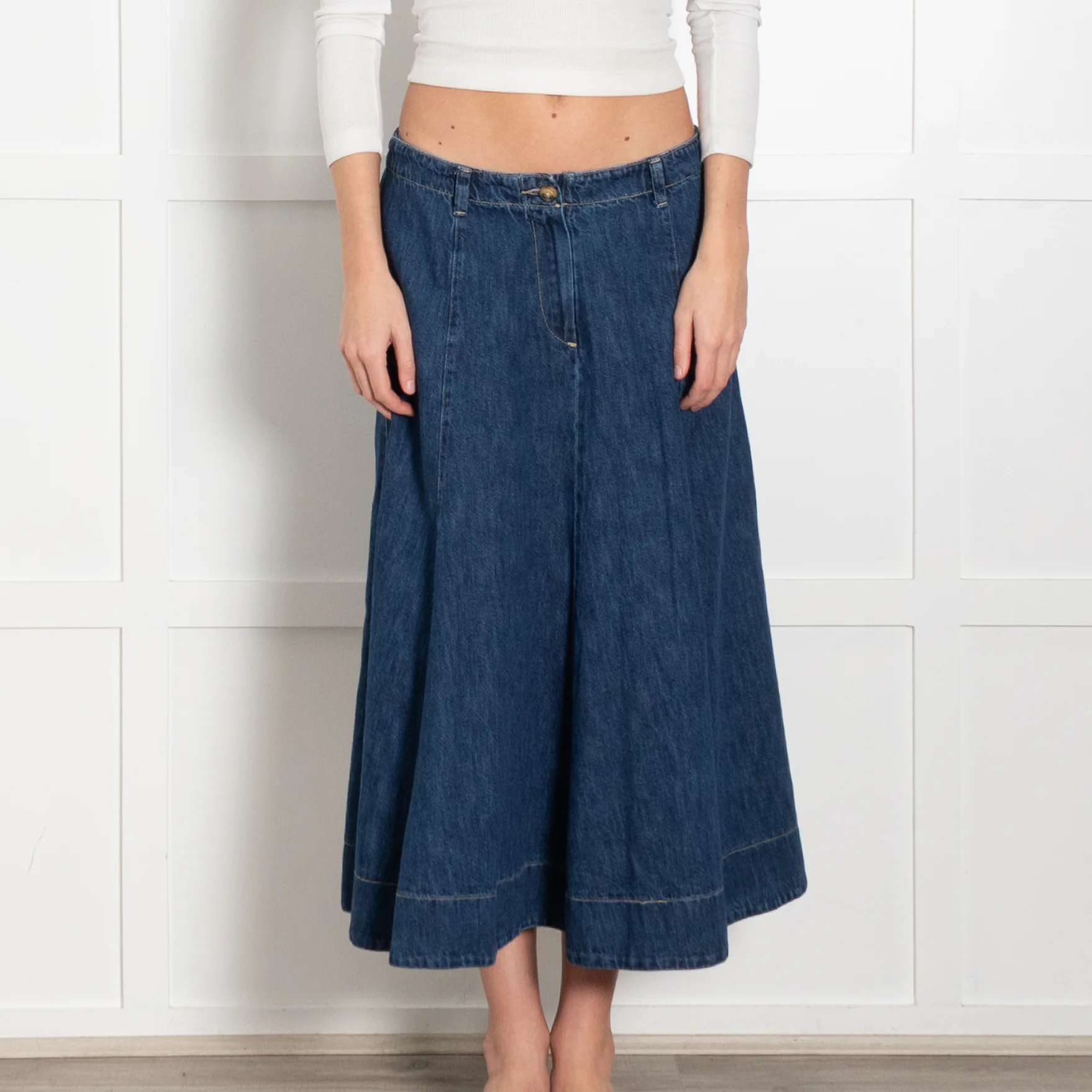 Project AJ 117 Blue Denim A-Line Midi Skirt - Image 2