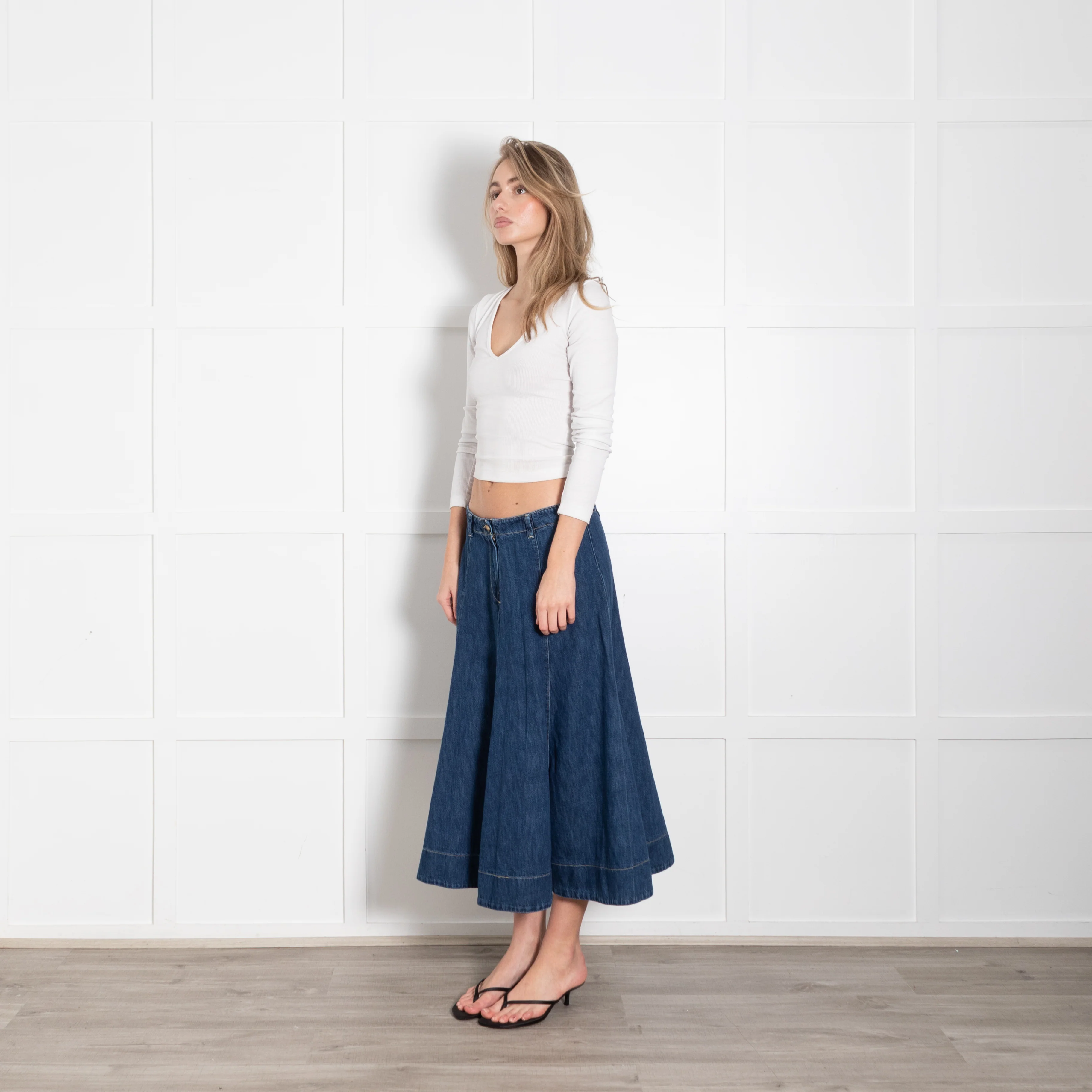 Project AJ 117 Blue Denim A-Line Midi Skirt - Image 3