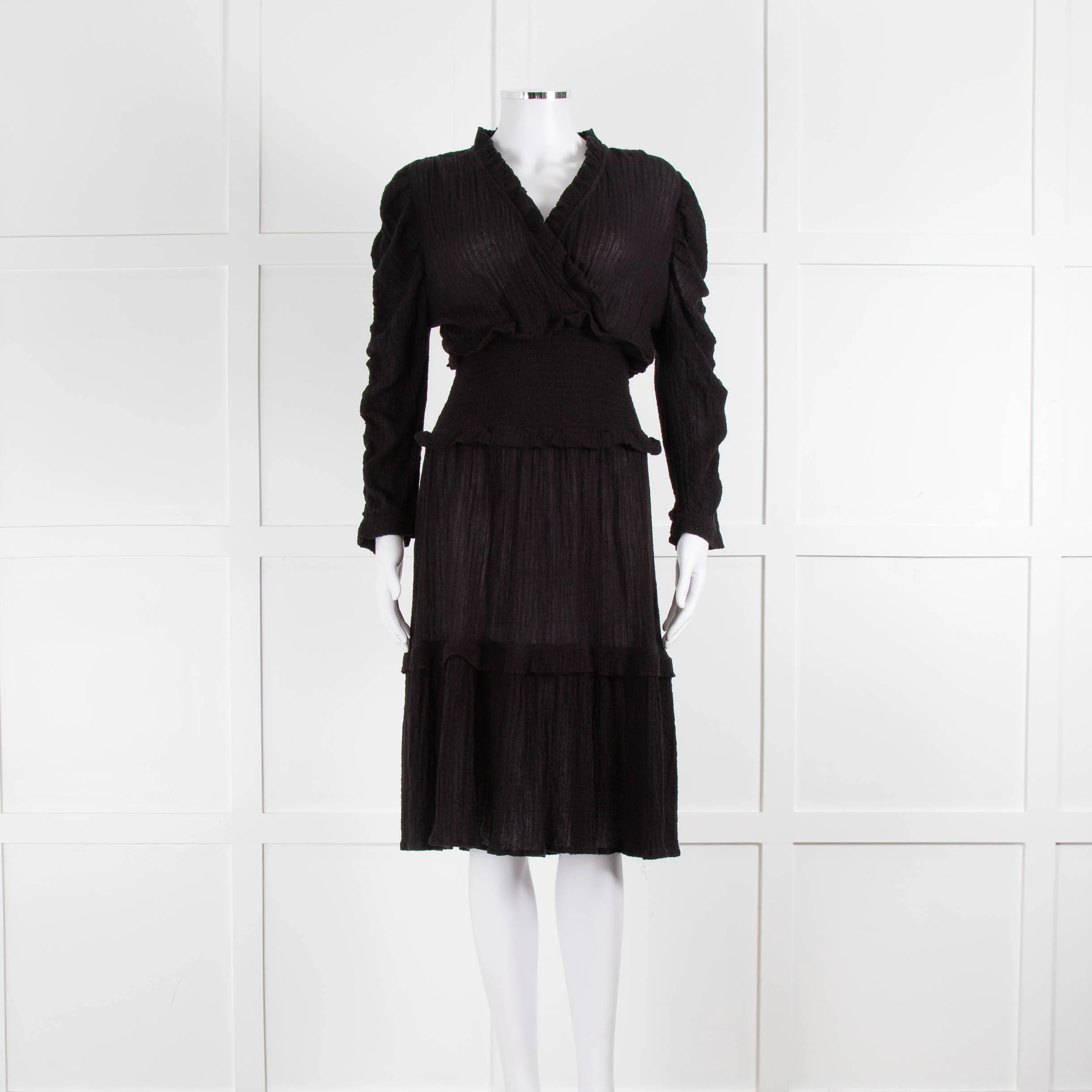 Project AJ117 Black Cheese Cloth Smocked Waist Ruffle Dress
