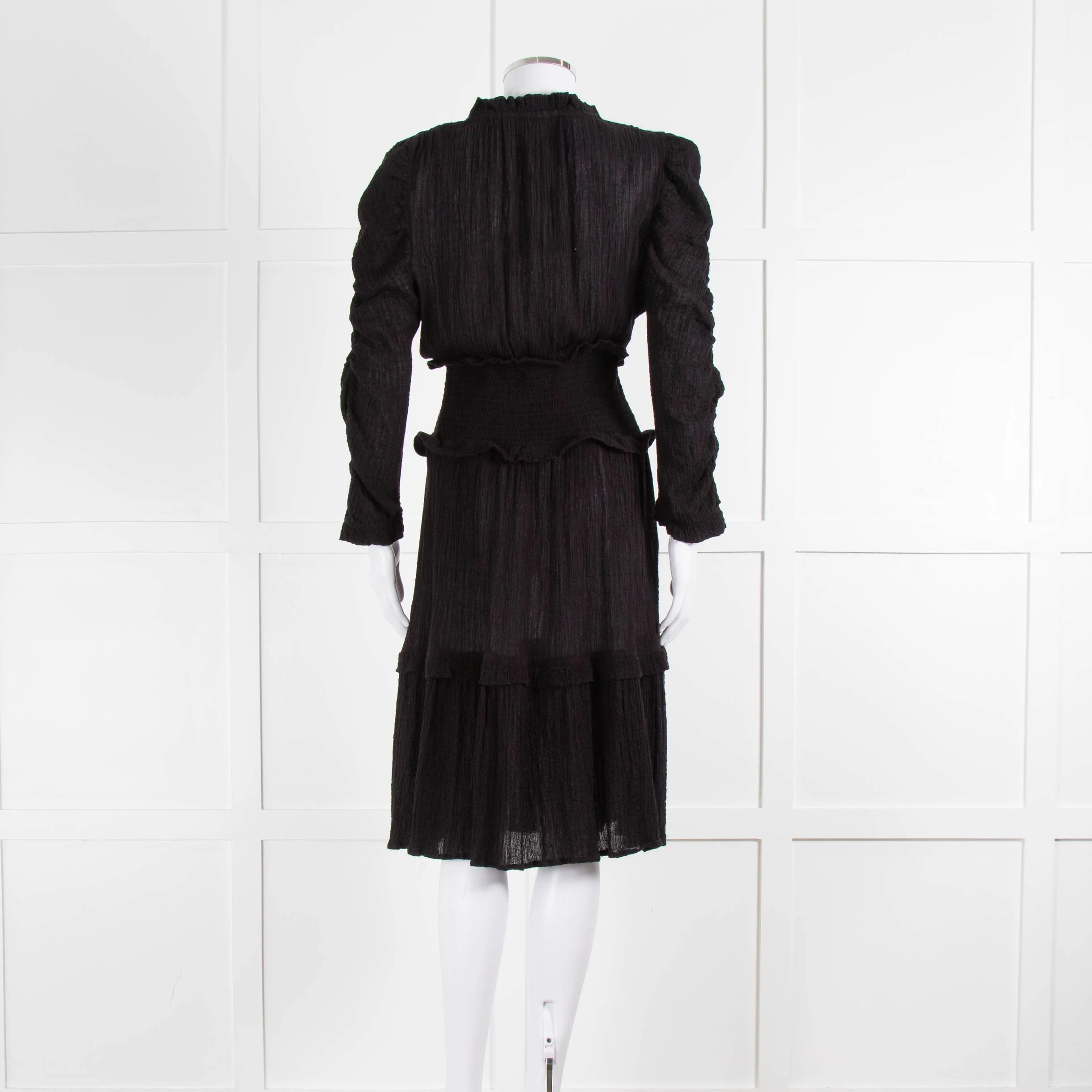 Project AJ117 Black Cheese Cloth Smocked Waist Ruffle Dress - Image 5